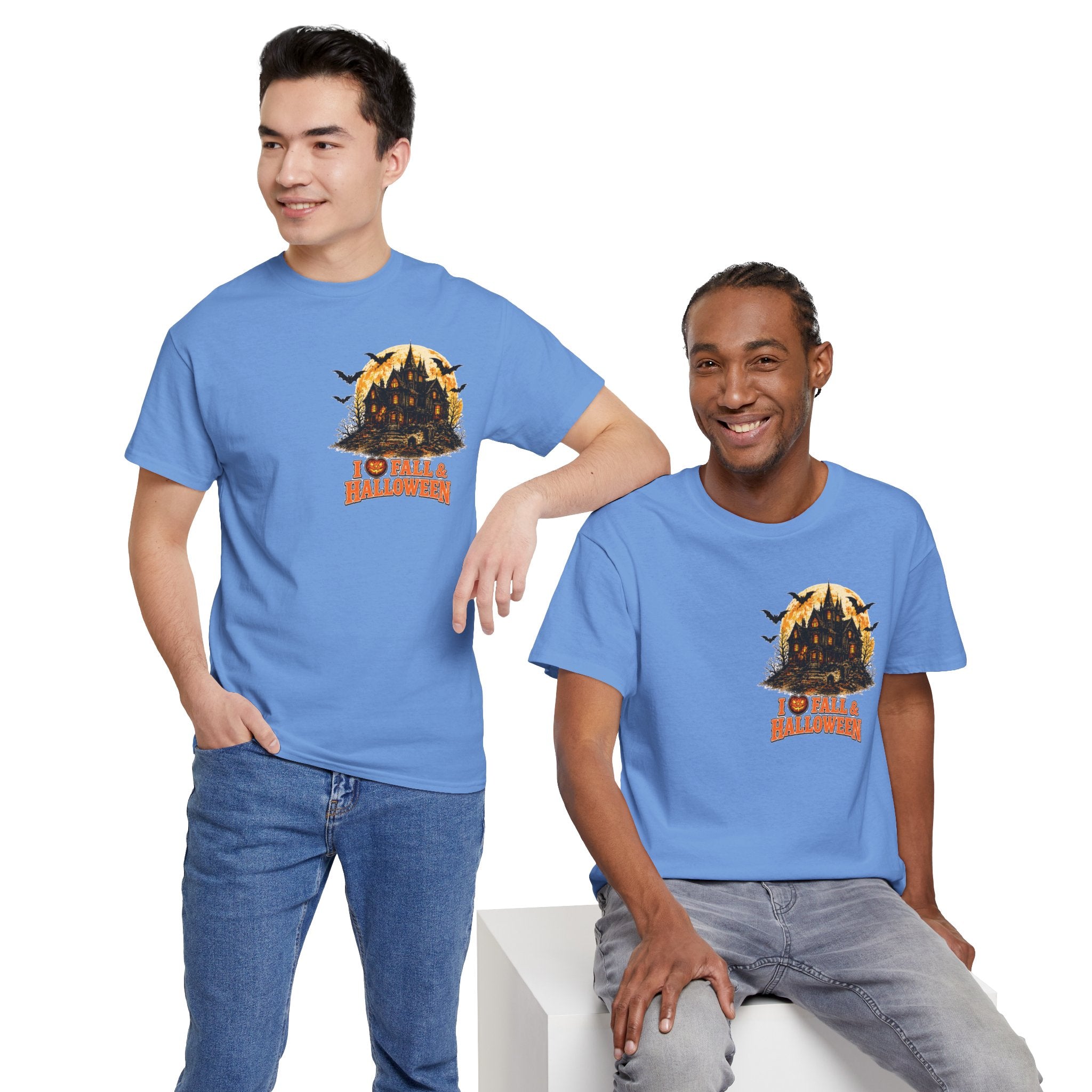 Halloween Fall Graphic Tee — "I  Fall & Halloween" Vintage Pumpkin & Spooky Characters Shirt