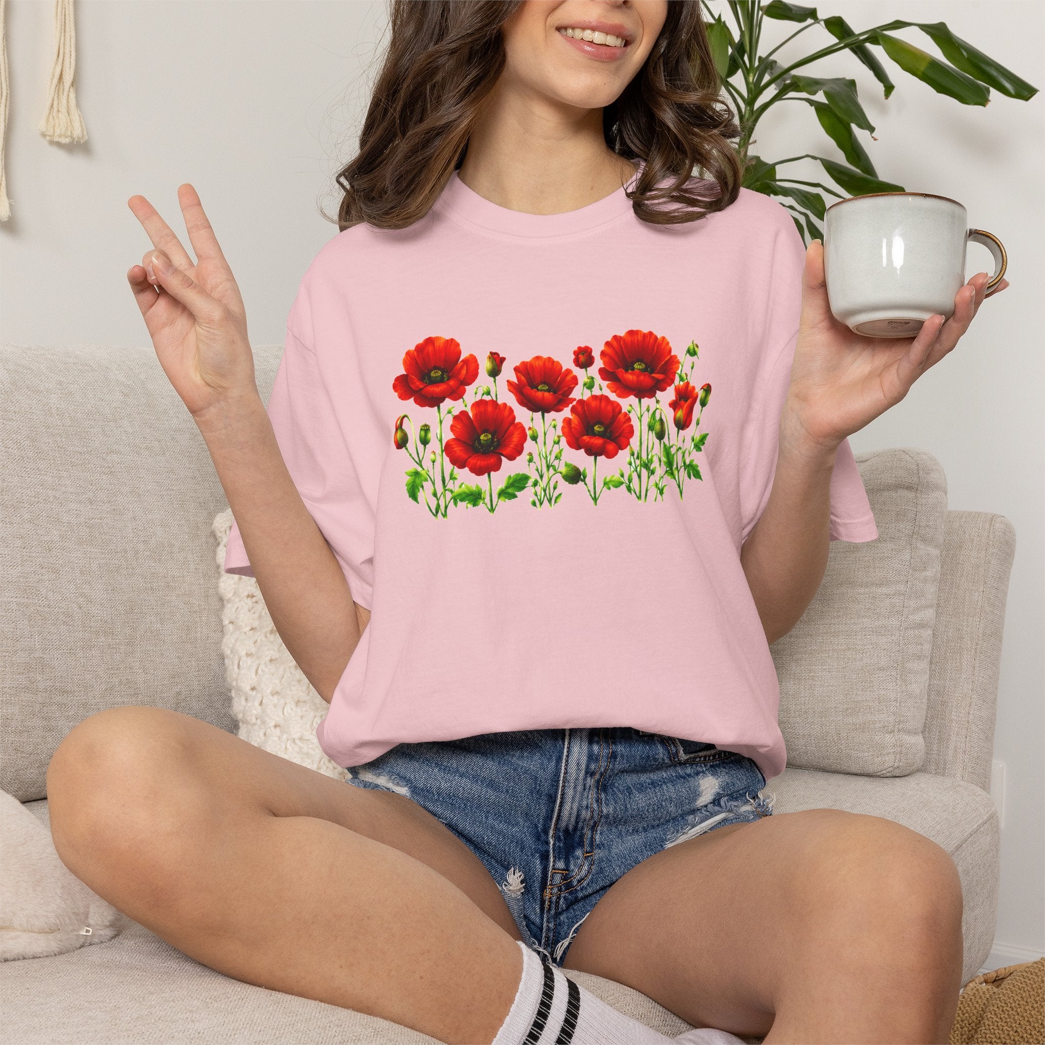 Red Poppy Shirt, Floral T-Shirt for Women, Wildflower Graphic Tee, Botanical Garden Shirt, Comfort Colors Tee