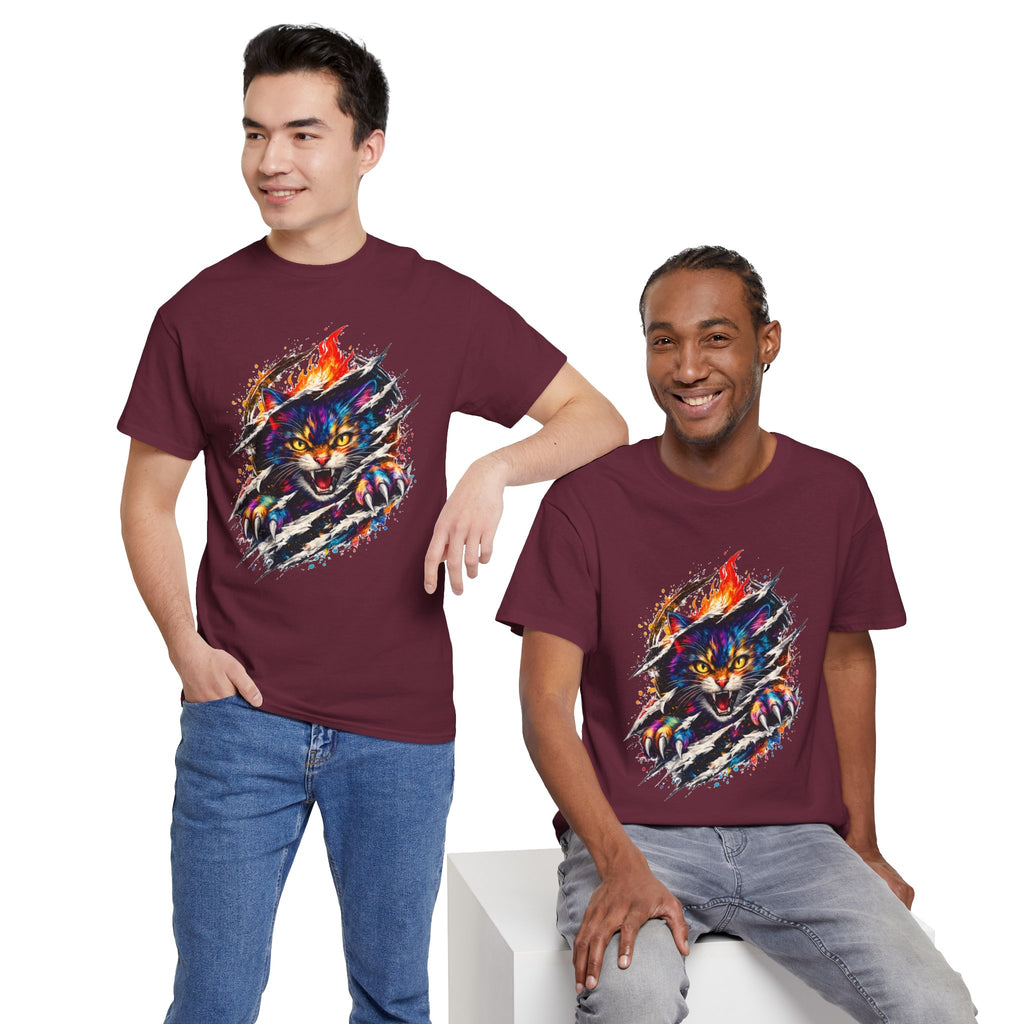 Colorful Angry Cat Rip Through Graphic Tee | Neon Cat T-Shirt | Unisex Streetwear Shirt | Fierce Cat Art | Gift for Cat Lovers