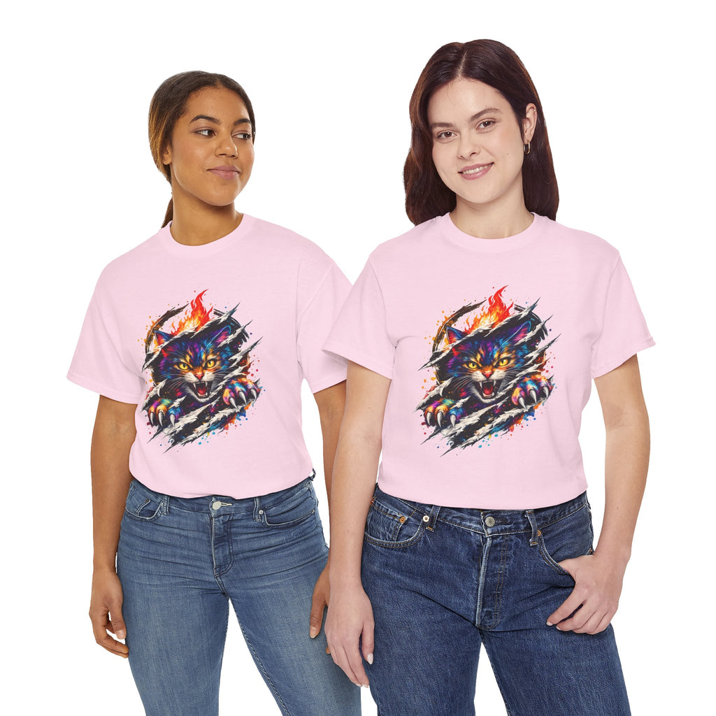 Colorful Angry Cat Rip Through Graphic Tee | Neon Cat T-Shirt | Unisex Streetwear Shirt | Fierce Cat Art | Gift for Cat Lovers