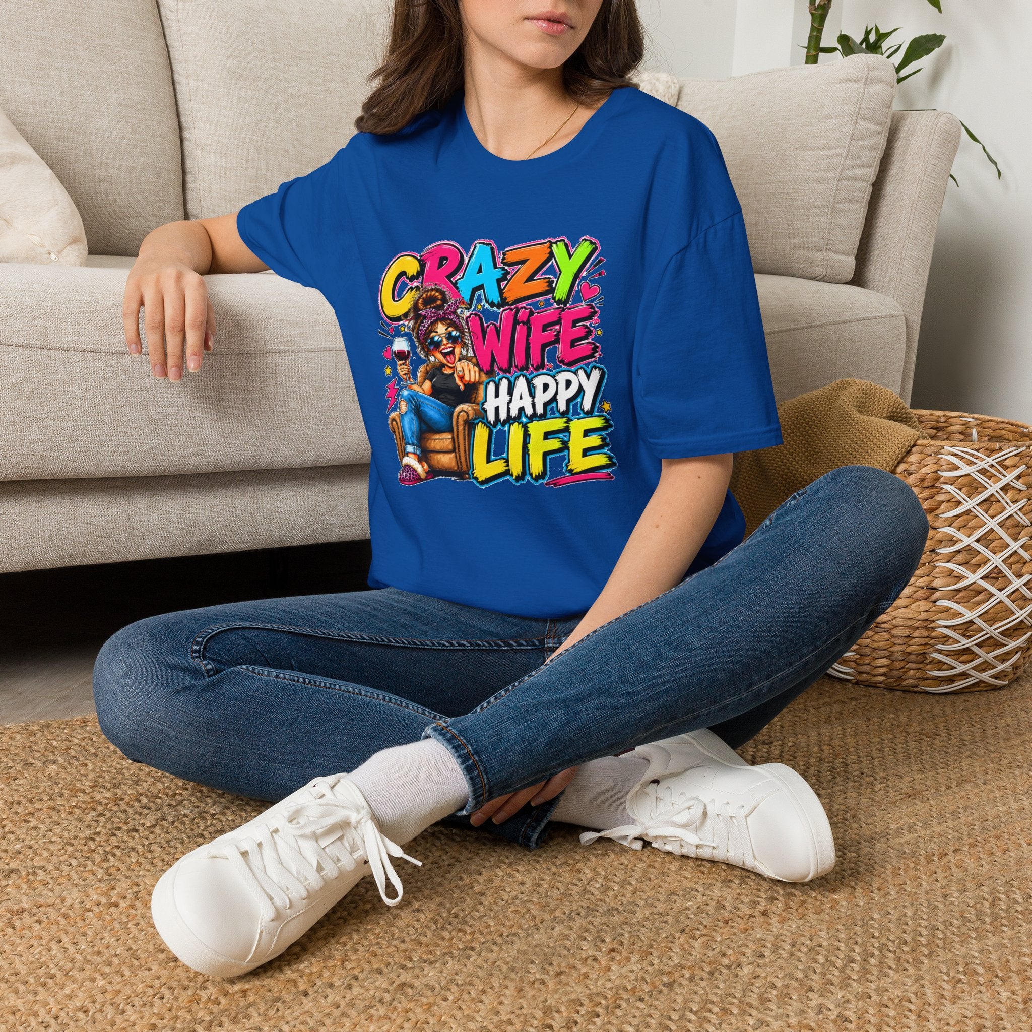 Crazy Wife Happy Life Shirt, Funny Wife T-Shirt, Funny Marriage Tee, Husband Gift, Couples Graphic Tee, Marriage Humor Shirt, Gift for Wife