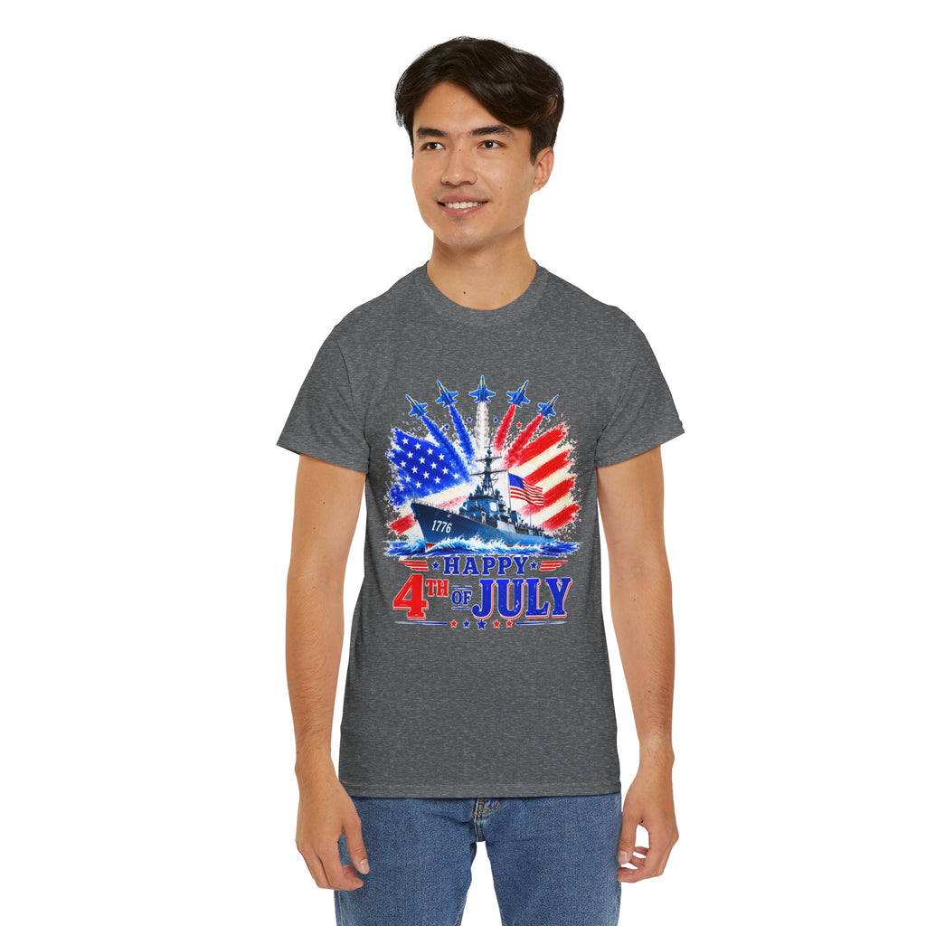 Happy 4th of July Shirt, Patriotic USA Flag Tee, American Eagle & Navy Ship Shirt, Independence Day T-Shirt, Military Pride Gift