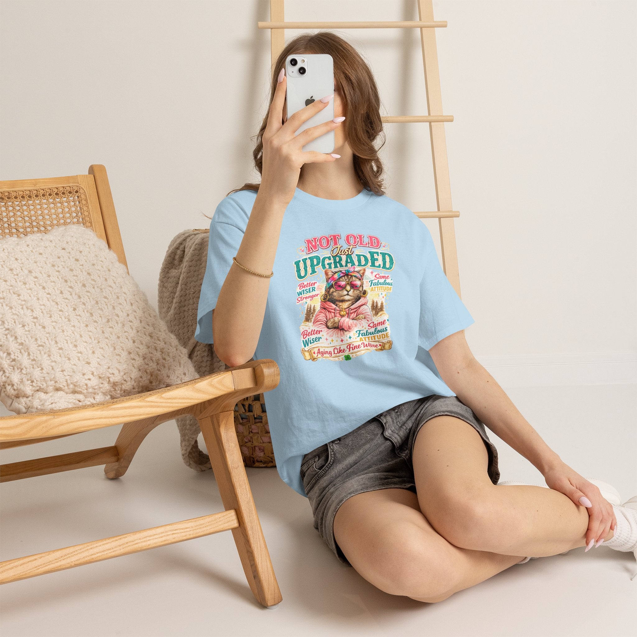 Not Old Just Upgraded Cat T-Shirt | Funny Cat Lover Tee | Vintage Birthday Shirt | Cute Kitty Graphic Tee | Gift for Cat Mom | Cat Lover Gift