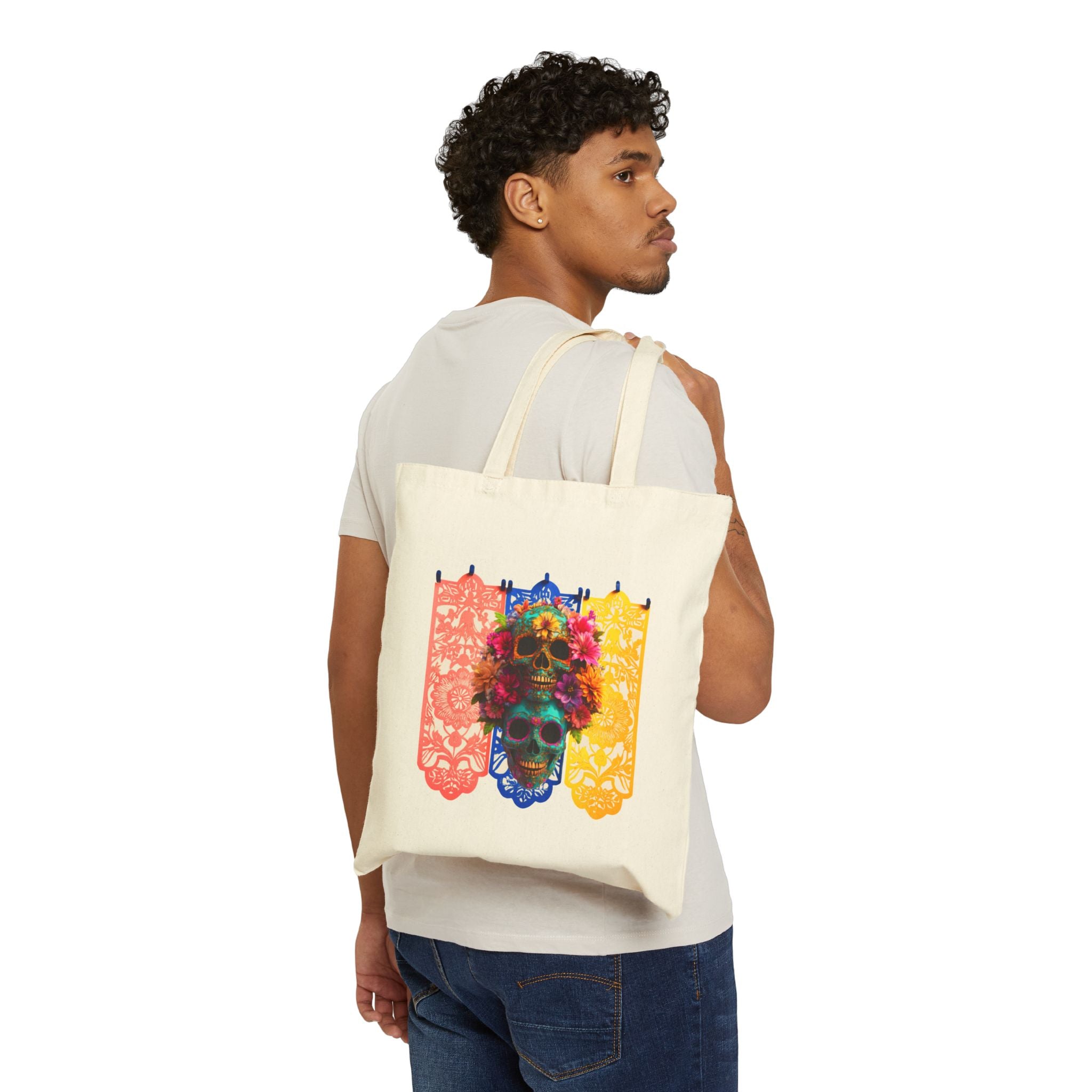 Day of the Dead Floral Skull Tote Bag, Sugar Skull Bag, Dia de los Muertos Tote