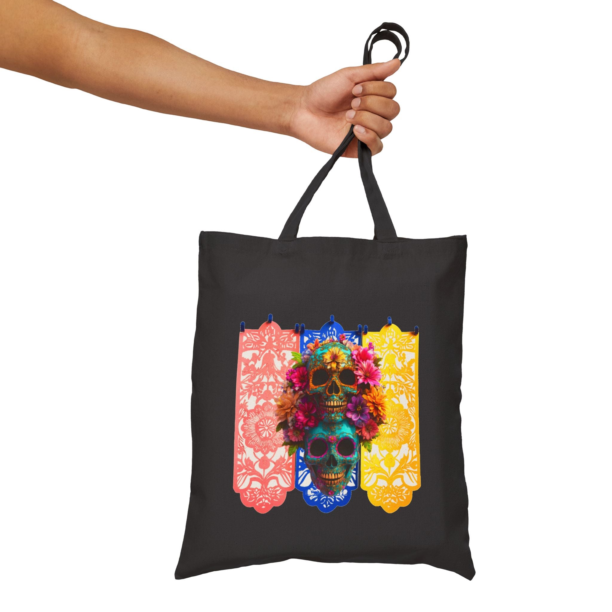 Day of the Dead Floral Skull Tote Bag, Sugar Skull Bag, Dia de los Muertos Tote