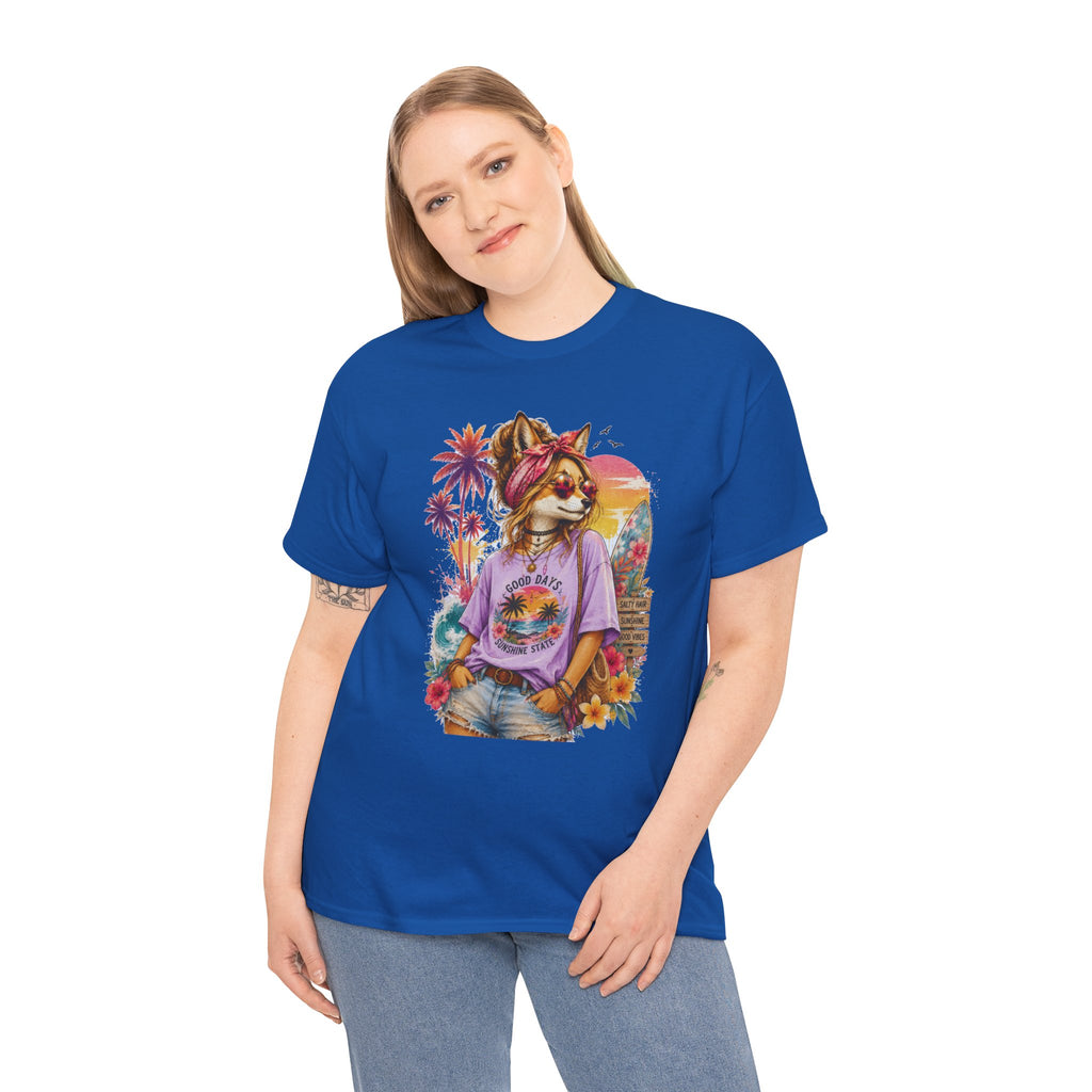 Fox Beach Vibes Shirt, Retro Beach T-Shirt, Summer Sunset Graphic Tee, Coastal Vacation Gift