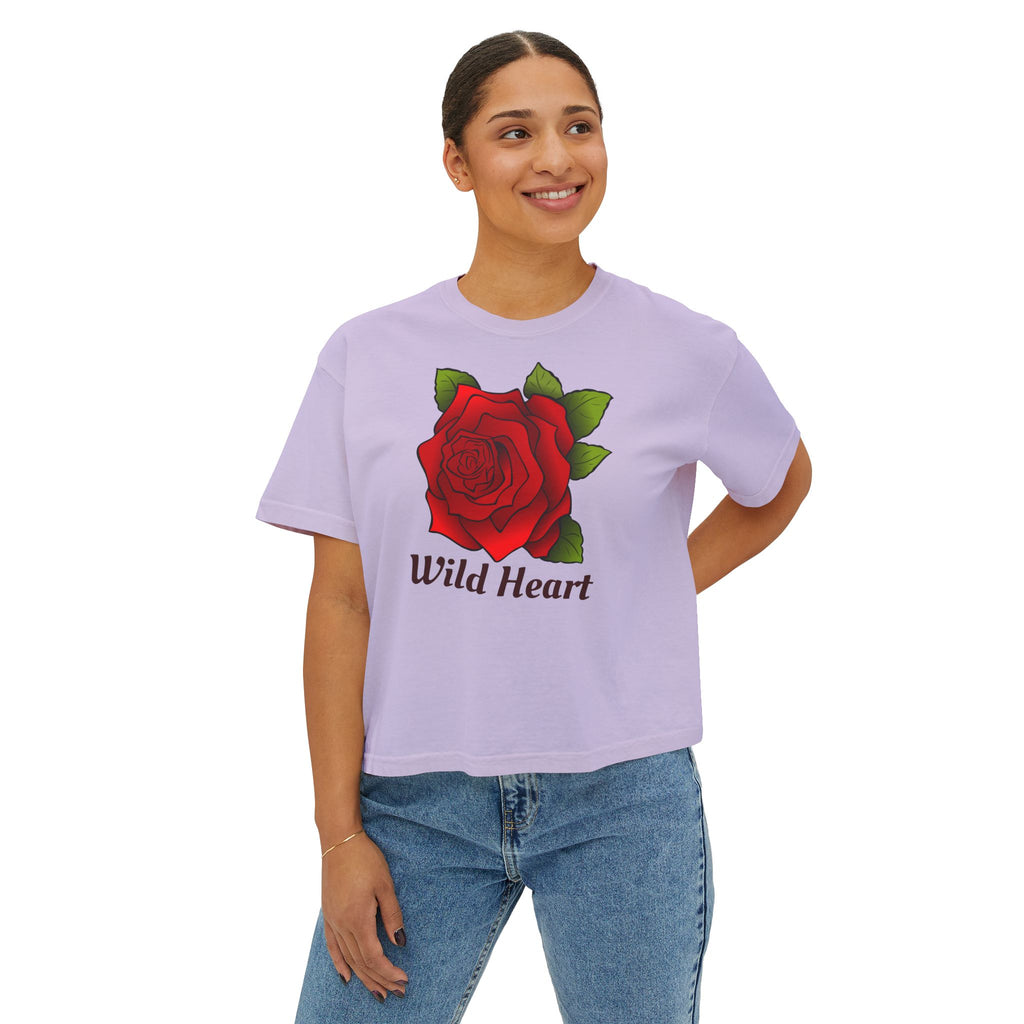 Wild Heart Rose T-Shirt for Women Vintage Floral Boxy Tee