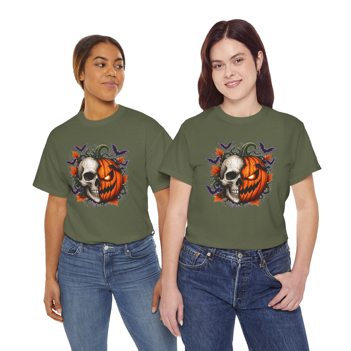 Halloween Skull Pumpkin T-Shirt, Spooky Jack O Lantern Graphic Tee, Unisex Halloween Shirt, Gothic Fall Tee