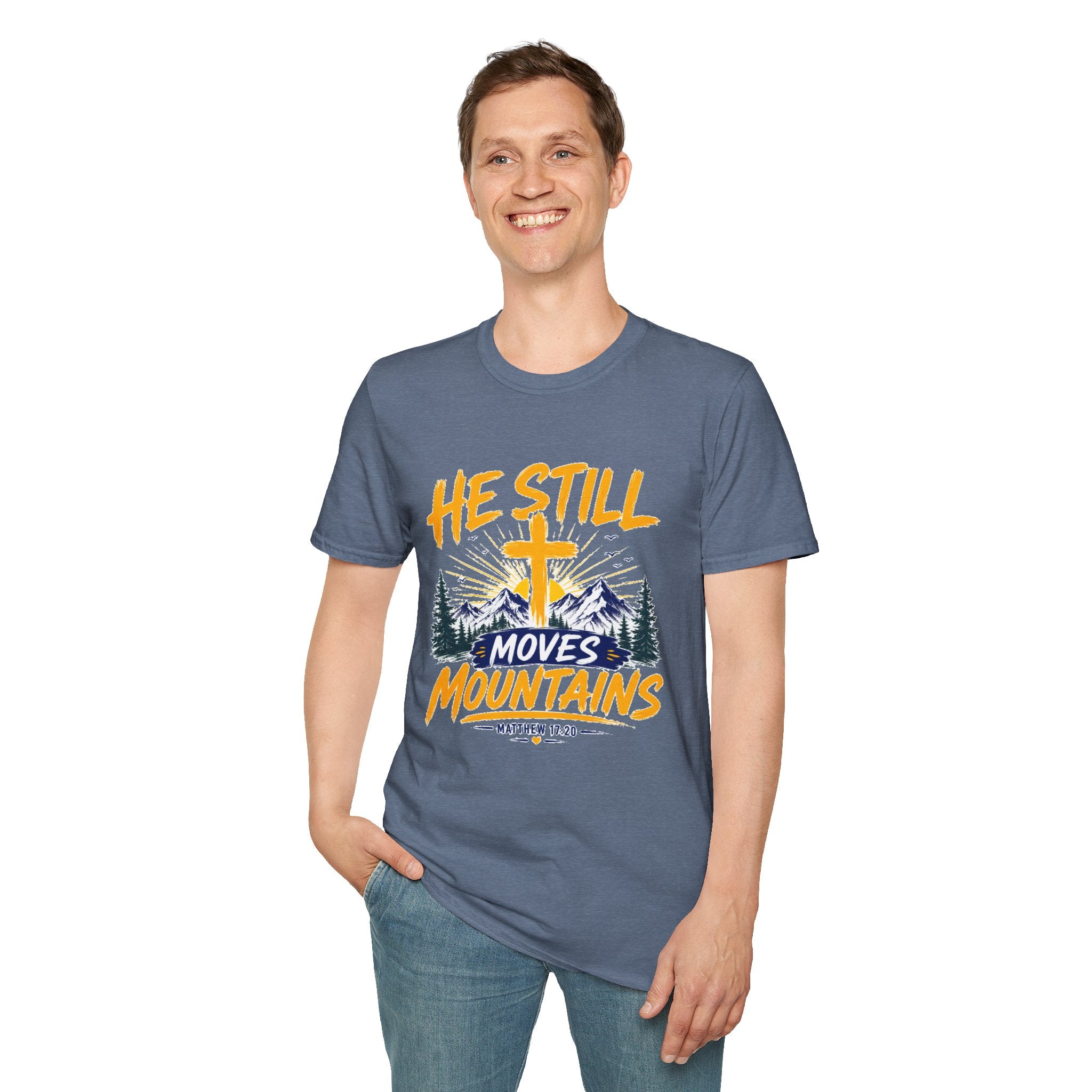 He Still Moves Mountains Shirt, Christian T-Shirt, Faith Cross Tee, Bible Verse Shirt, Religious Gift