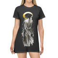 Mystic Moon Goddess T-Shirt Dress – Ethereal Back-View Art Dress