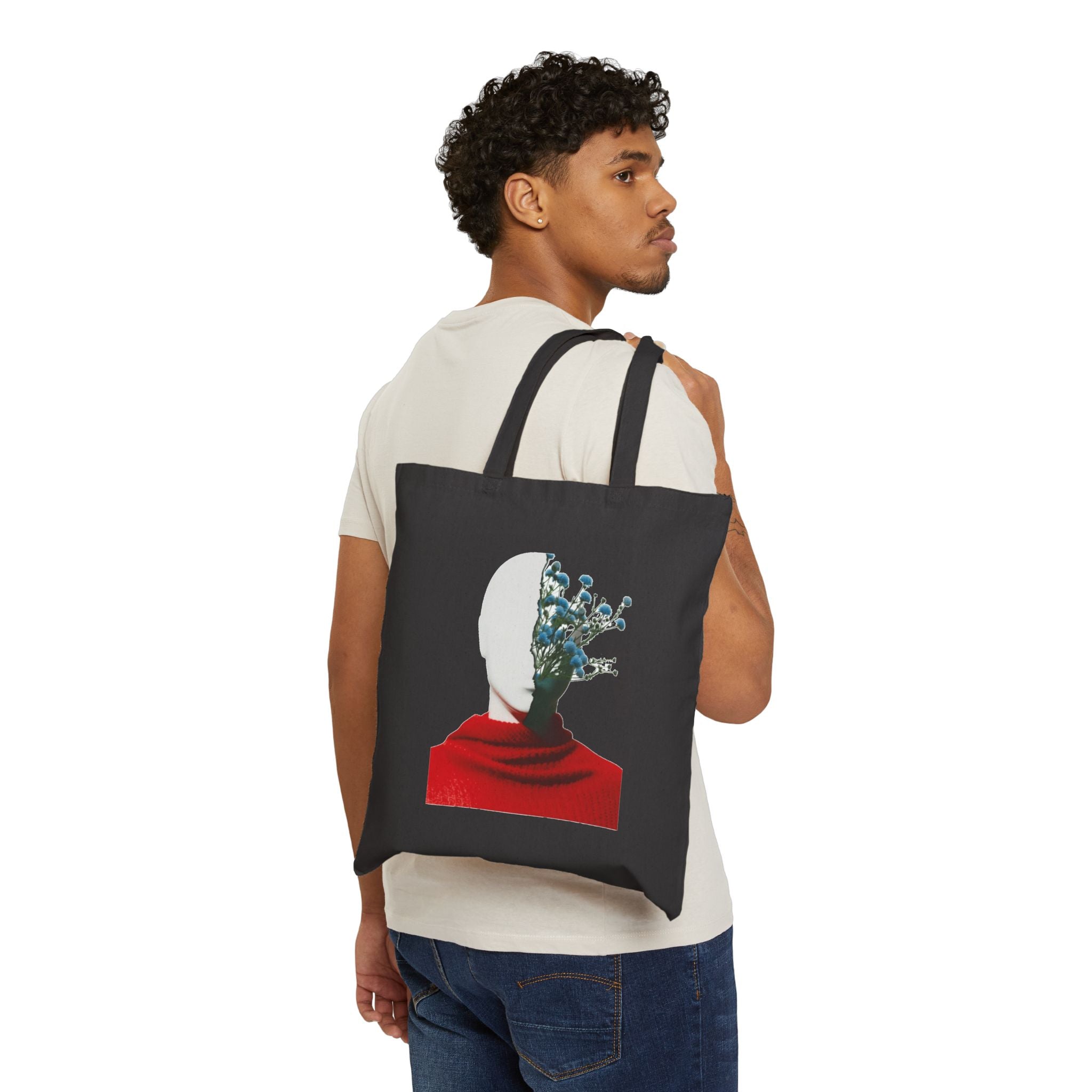 Art Canvas Tote Bag -Surreal Floral Head Art Print