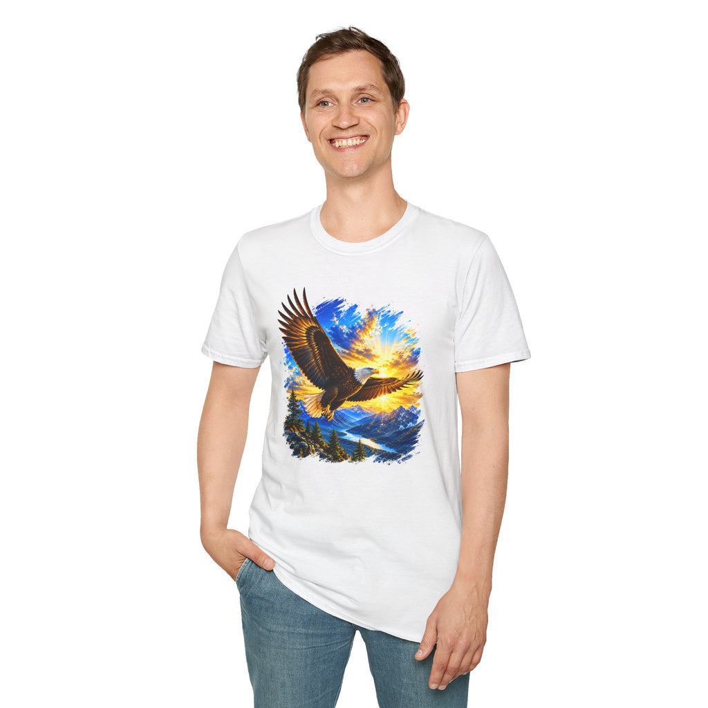 Majestic Eagle Sunset T-Shirt | Freedom Eagle Graphic Tee | Nature Wildlife Shirt | Mountain Sunset Unisex Tee | Outdoor Adventure Gift