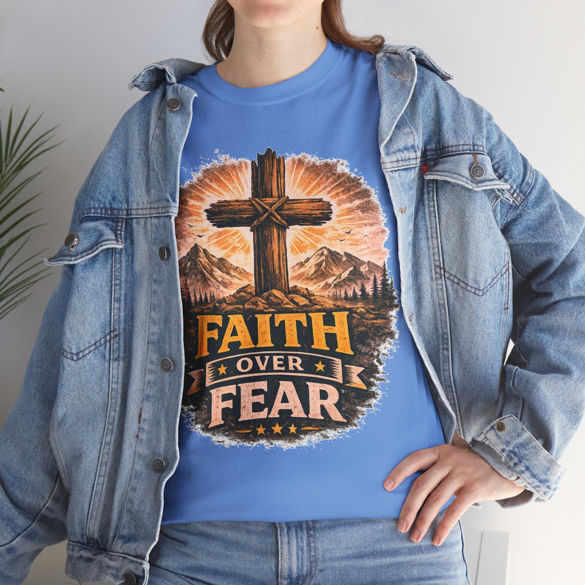 Faith Over Fear T-Shirt | Christian Cross Shirt | Religious Graphic Tee | Bible Verse Gift | Men's Faith Shirt