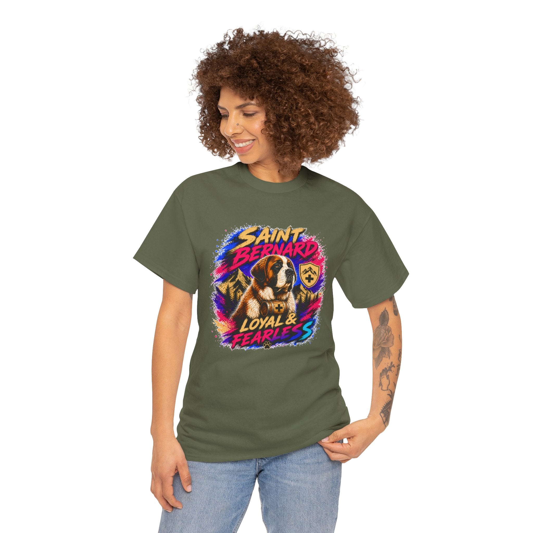 Saint Bernard Dog Shirt, Loyal & Fearless T-Shirt, Colorful Saint Bernard Tee, Dog Lover Gift, Unisex Graphic Tee