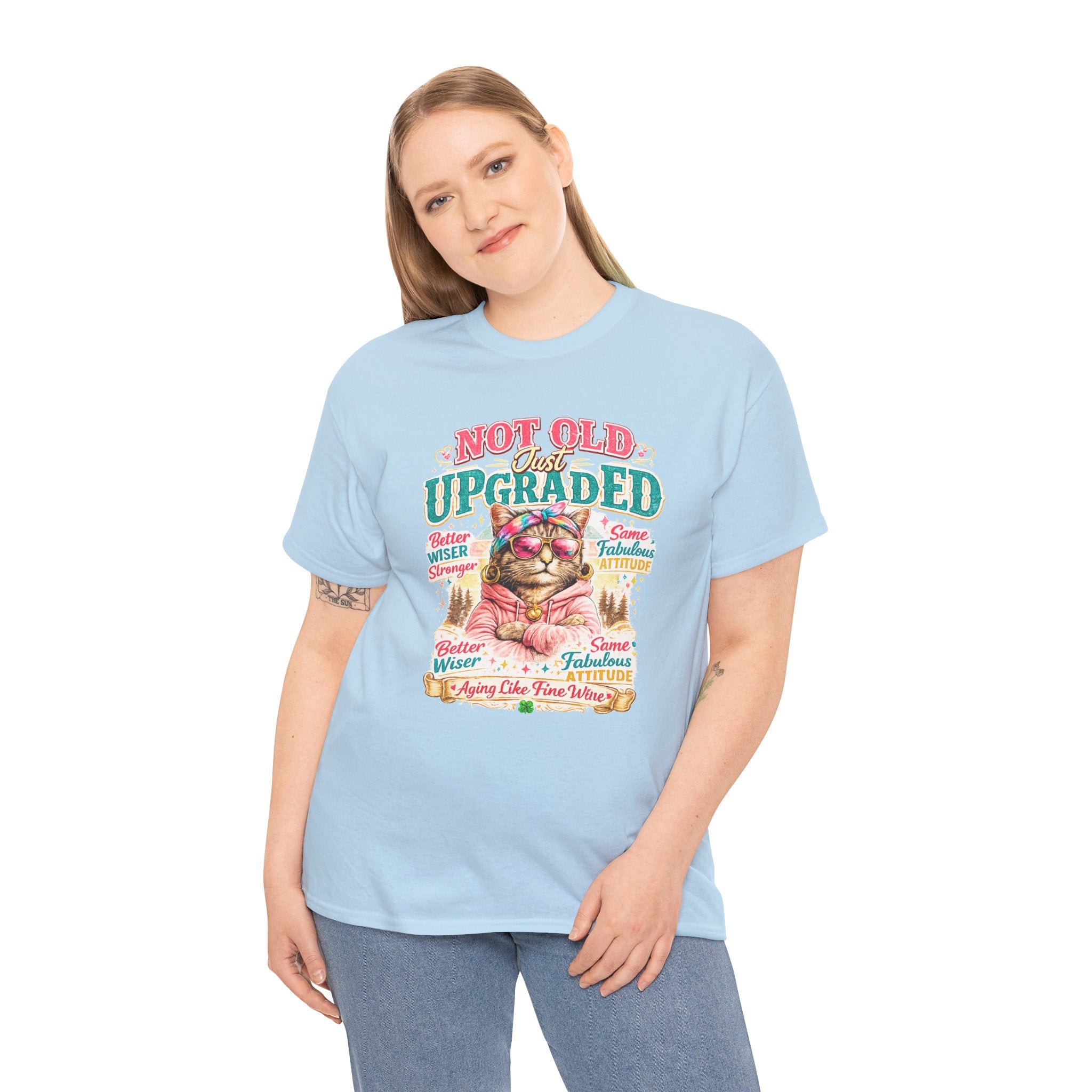 Not Old Just Upgraded Cat T-Shirt | Funny Cat Lover Tee | Vintage Birthday Shirt | Cute Kitty Graphic Tee | Gift for Cat Mom | Cat Lover Gift
