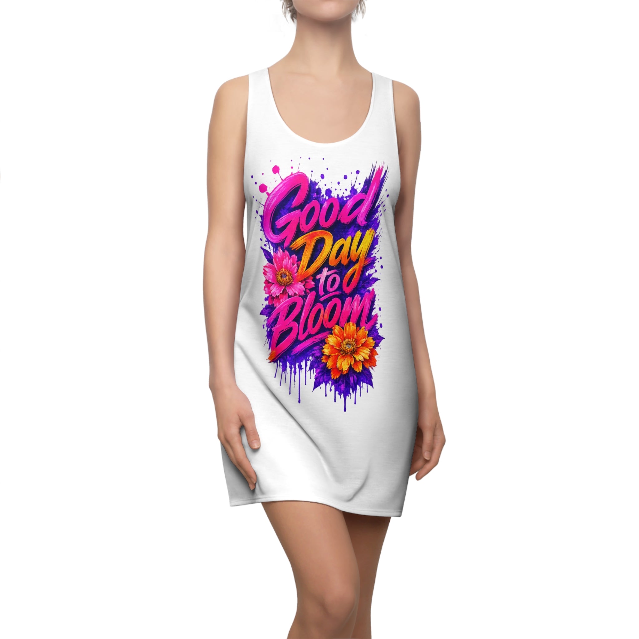 Good Day to Bloom Racerback Dress | Floral Graphic Summer Dress | Women's Beach Vacation Dress | Colorful Flower Print Dress