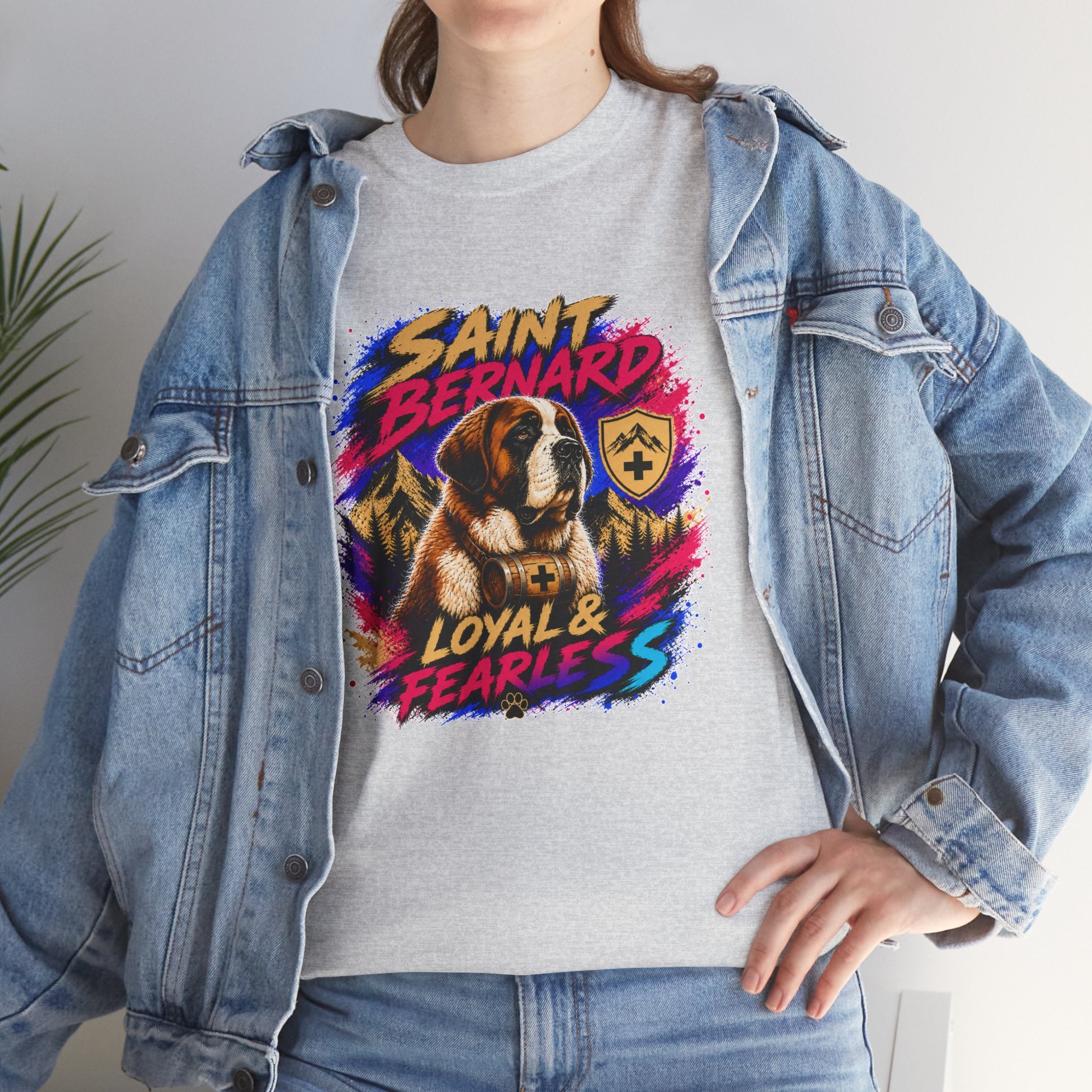 Saint Bernard Dog Shirt, Loyal & Fearless T-Shirt, Colorful Saint Bernard Tee, Dog Lover Gift, Unisex Graphic Tee