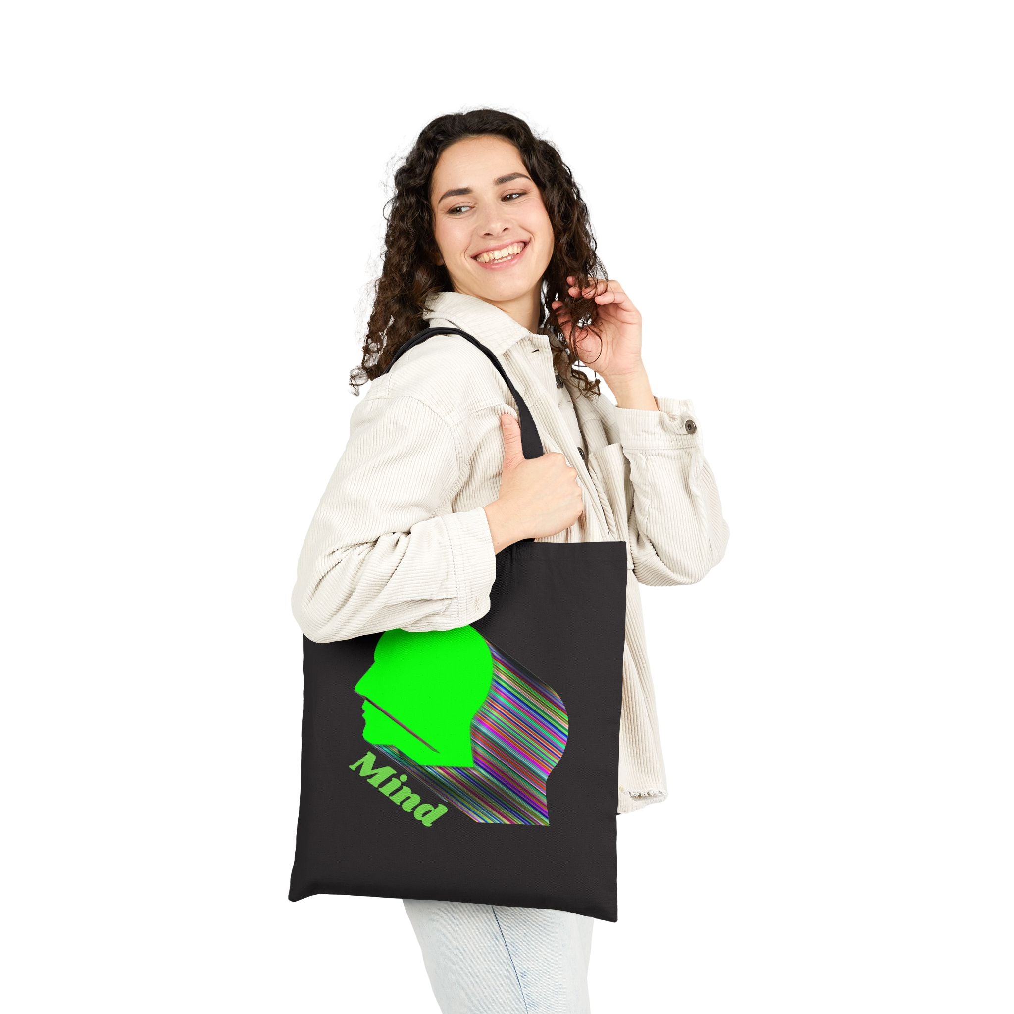Mind Silhouette Canvas Tote — Green Head Graphic Eco Shopper