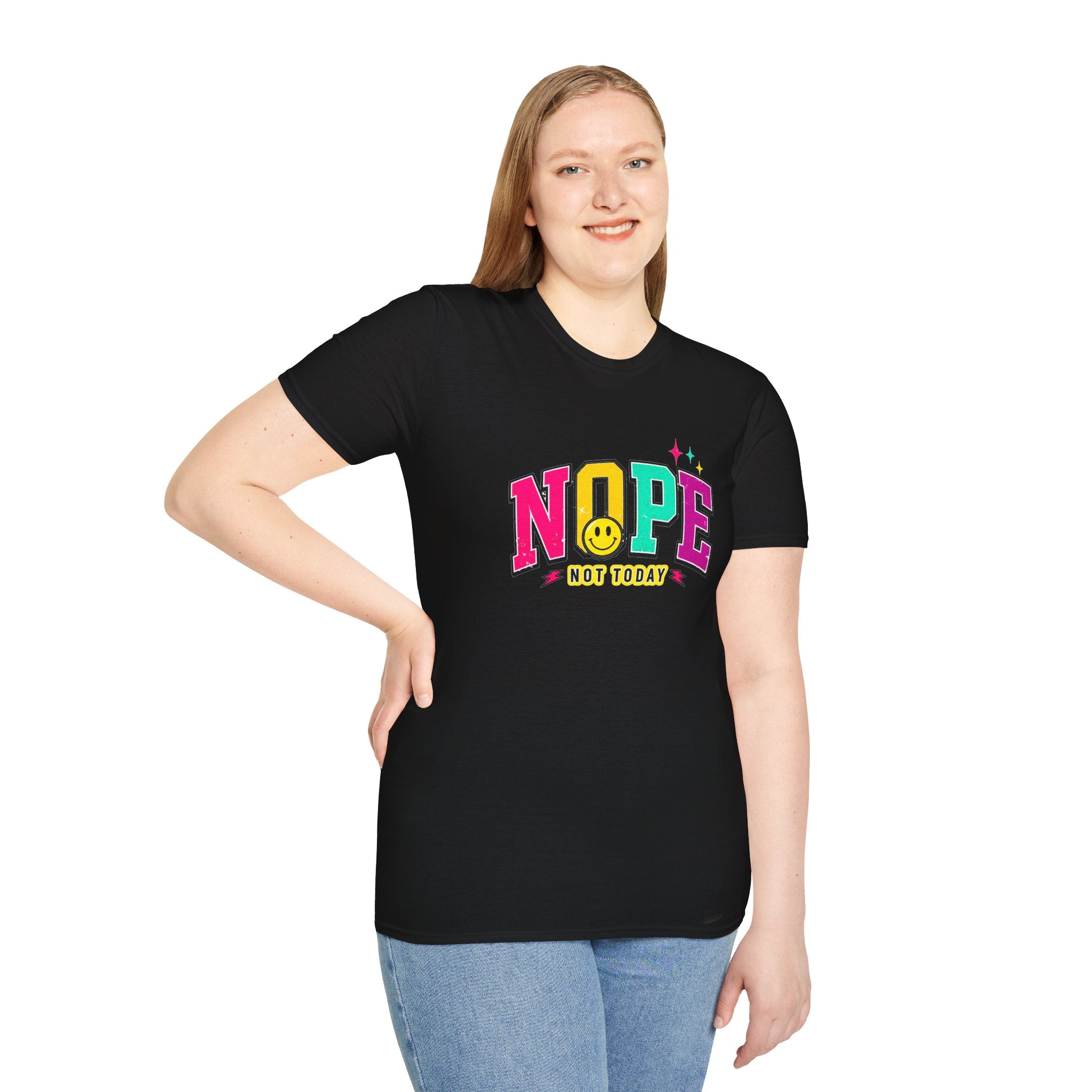 Nope Not Today T-Shirt — Retro Colorful Graphic Tee with Smiley