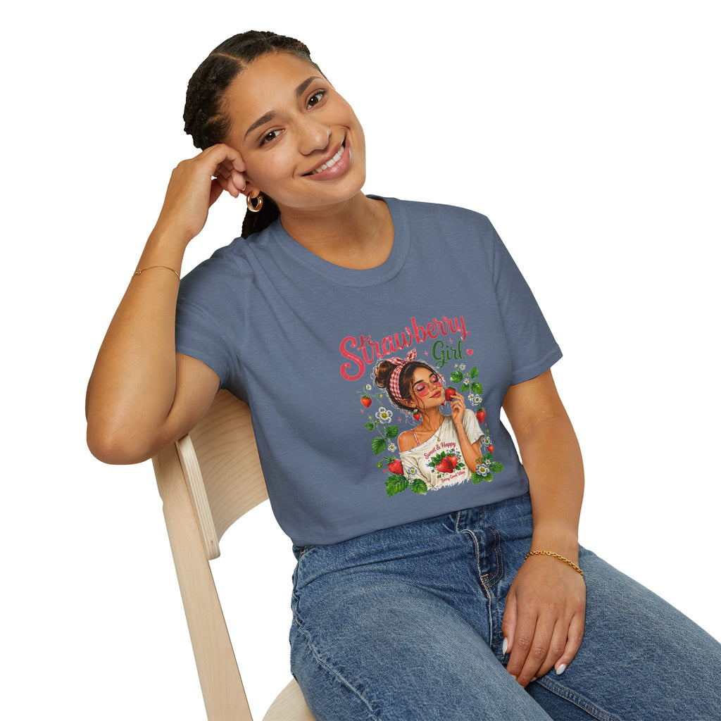 Strawberry Girl T-Shirt, Cute Strawberry Graphic Tee, Retro Fruit Shirt, Summer Women's T-Shirt
