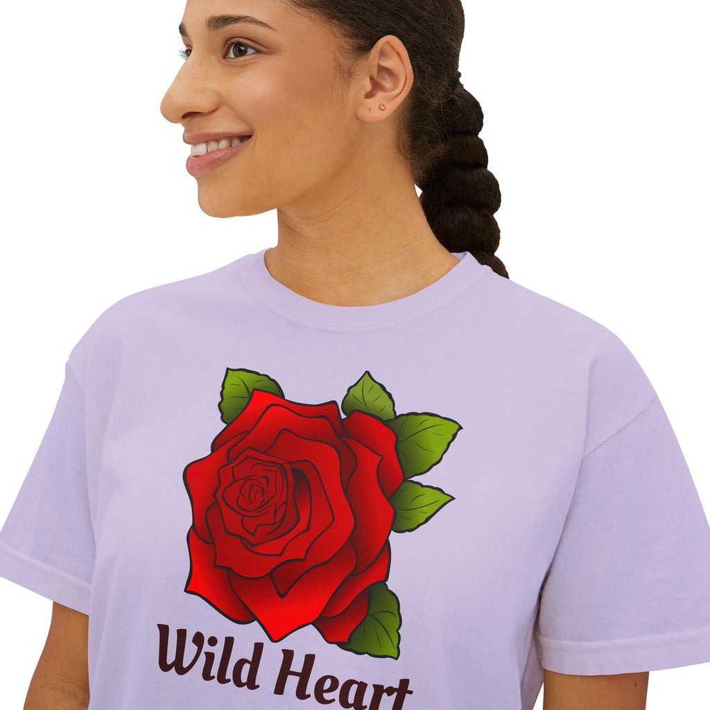 Wild Heart Rose T-Shirt for Women Vintage Floral Boxy Tee