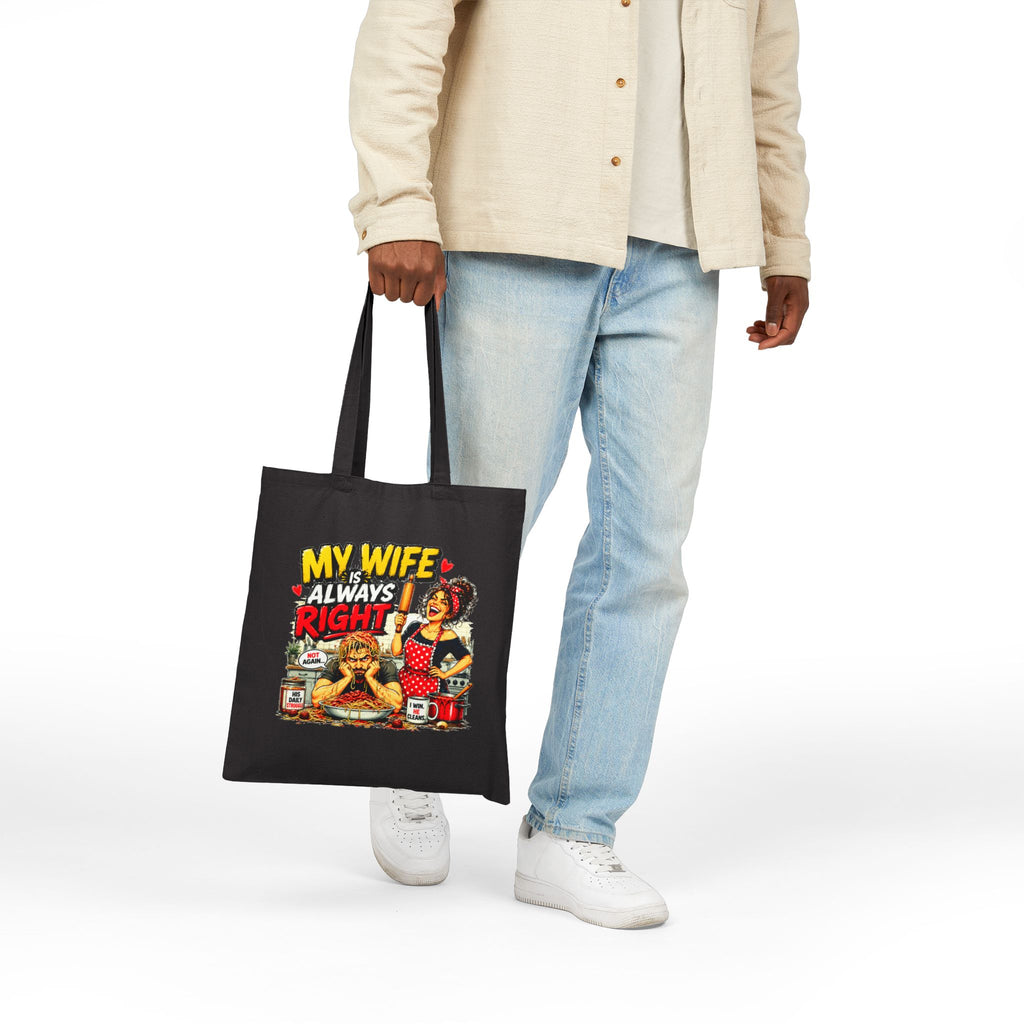 Funny My Wife Is Always Right Tote Bag, Husband Gift, Marriage Humor Bag, Anniversary Gift for Him, Funny Couple Canvas Tote