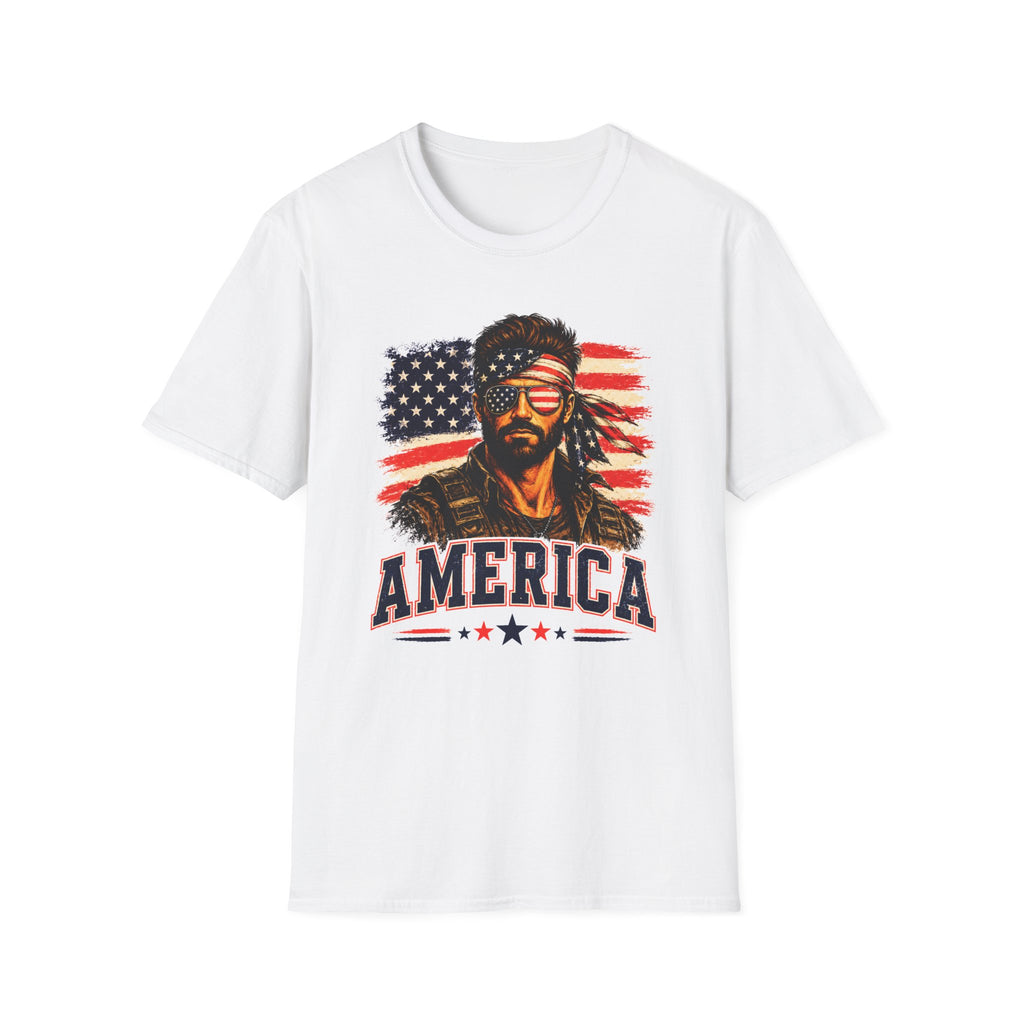 Patriotic Bandana Man T-Shirt — USA Flag Graphic Tee ("America")