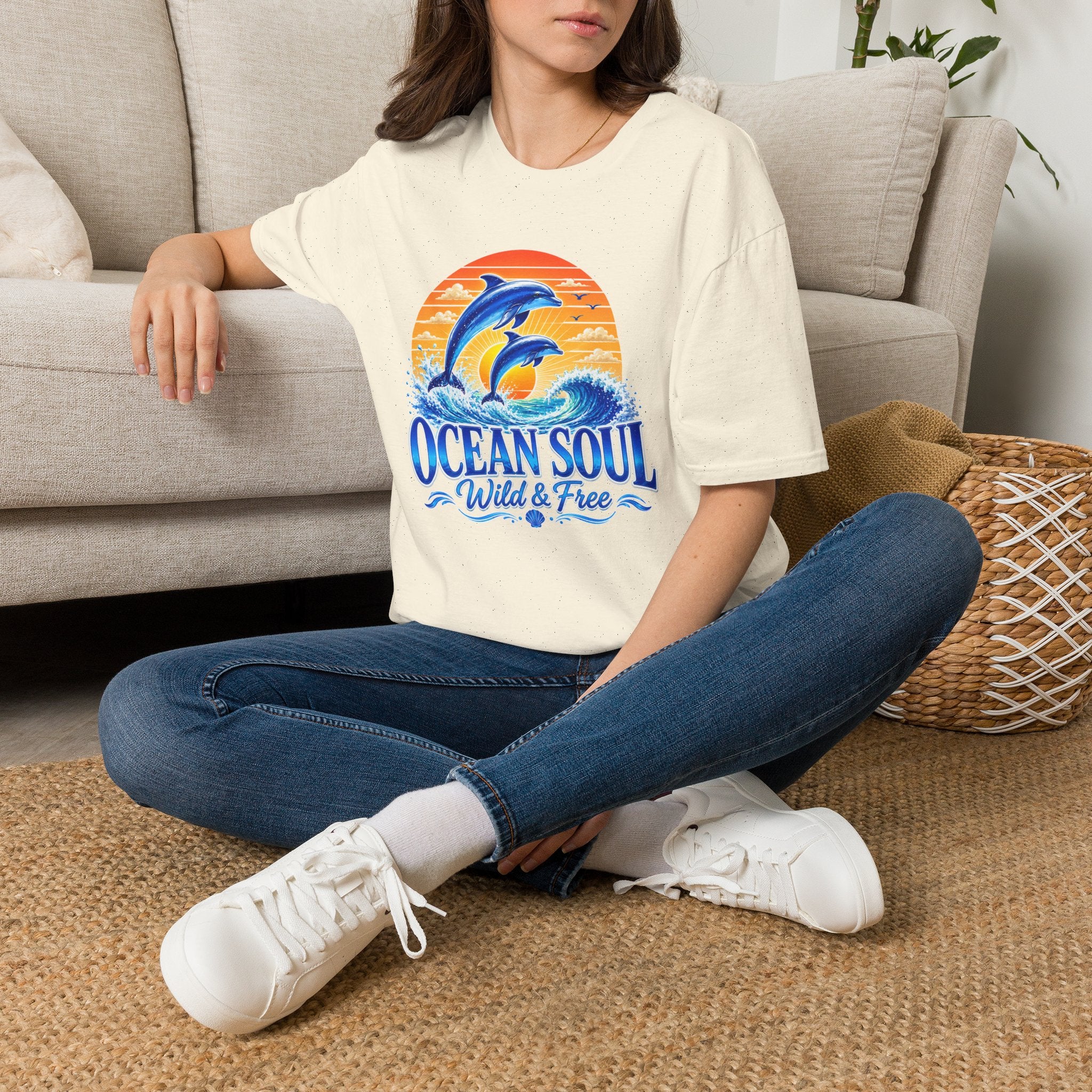 Ocean Soul Dolphin T-Shirt | Wild & Free Beach Tee | Coastal Summer Shirt | Ocean Lover Gift | Dolphin Graphic Unisex Tee