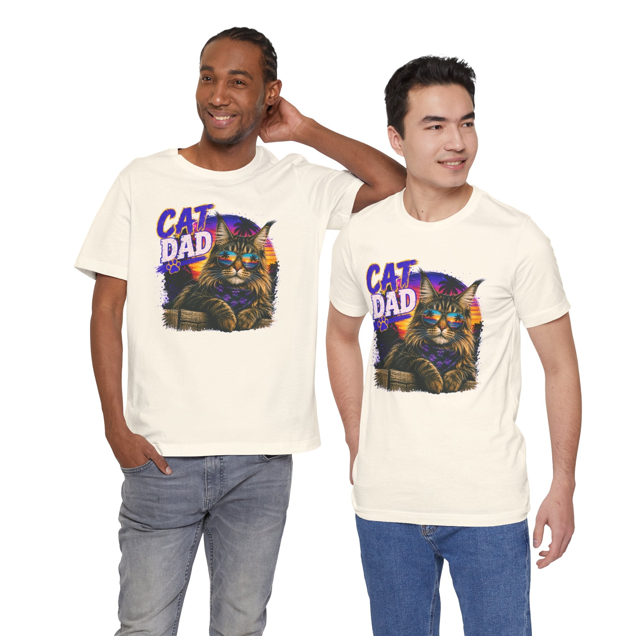 Cat Dad Maine Coon T-Shirt | Retro Sunset Cat Lover Shirt | Funny Cat Dad Gift | Vintage Graphic Tee for Men