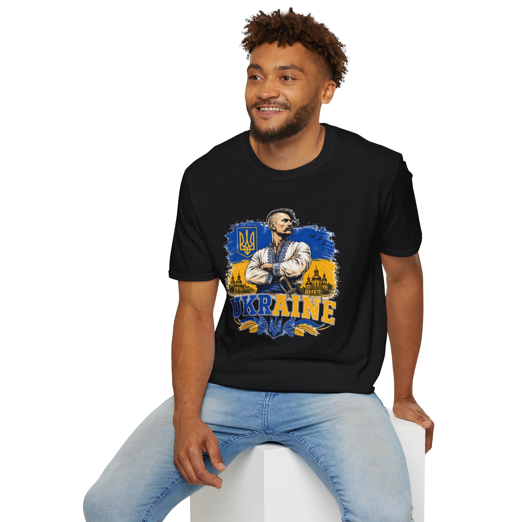 T-Shirt — Ukraine Cossack Patriotic Tee with Tryzub Crest
