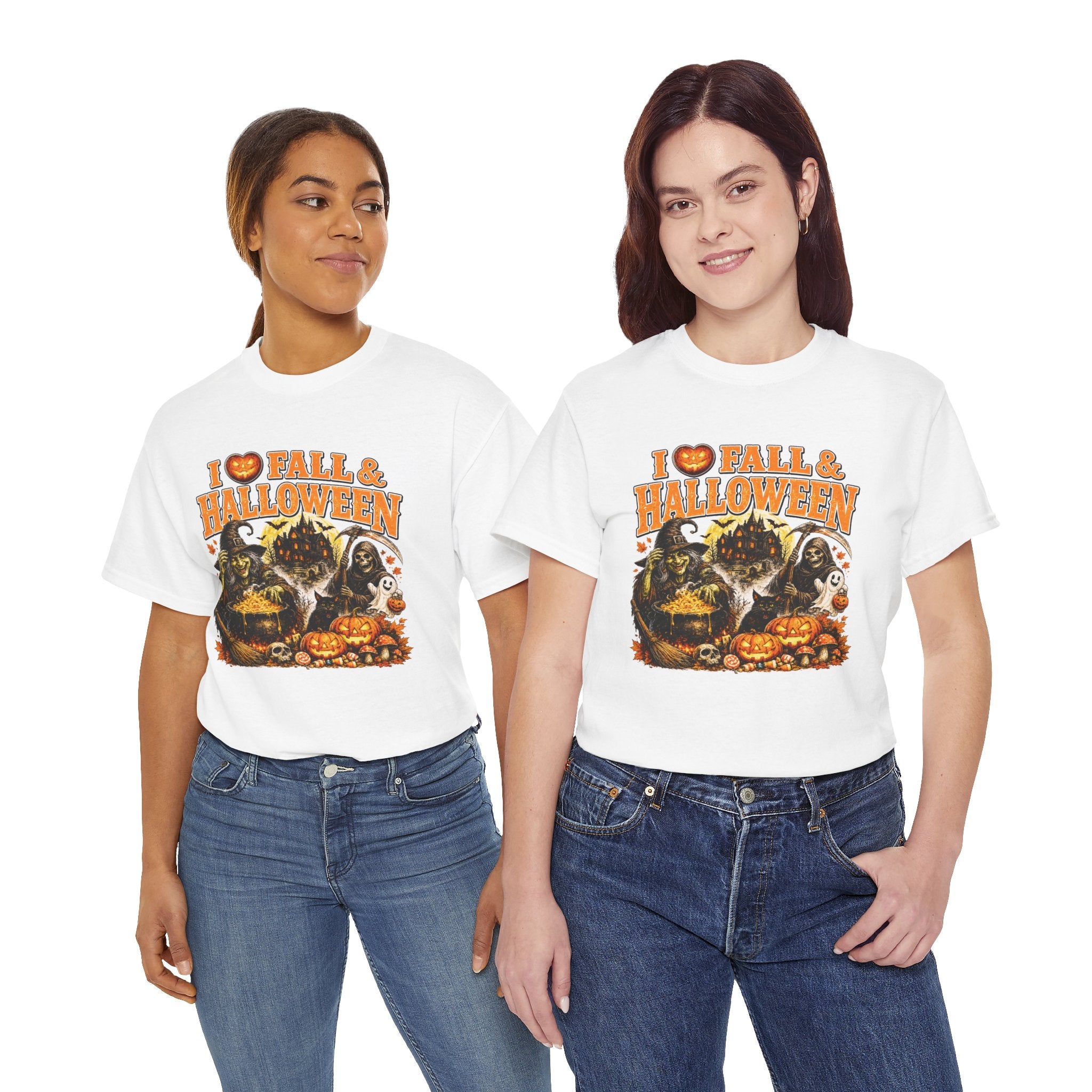 I Love Fall & Halloween T-Shirt | Vintage Halloween Shirt | Spooky Pumpkin Witch Tee | Cute Fall Graphic Tee | Autumn Lover Gift