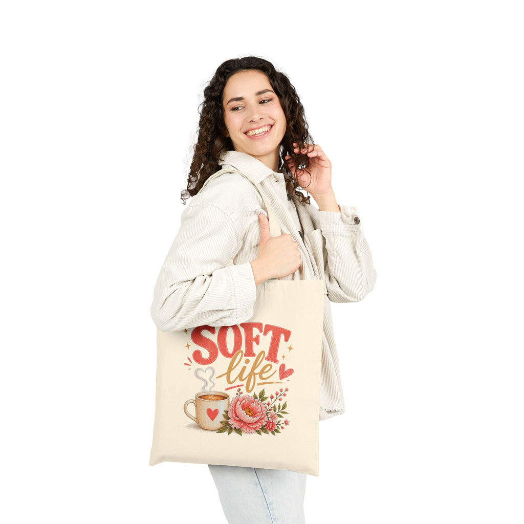 Tote Bag — "Soft Life" Floral Coffee Canvas Tote