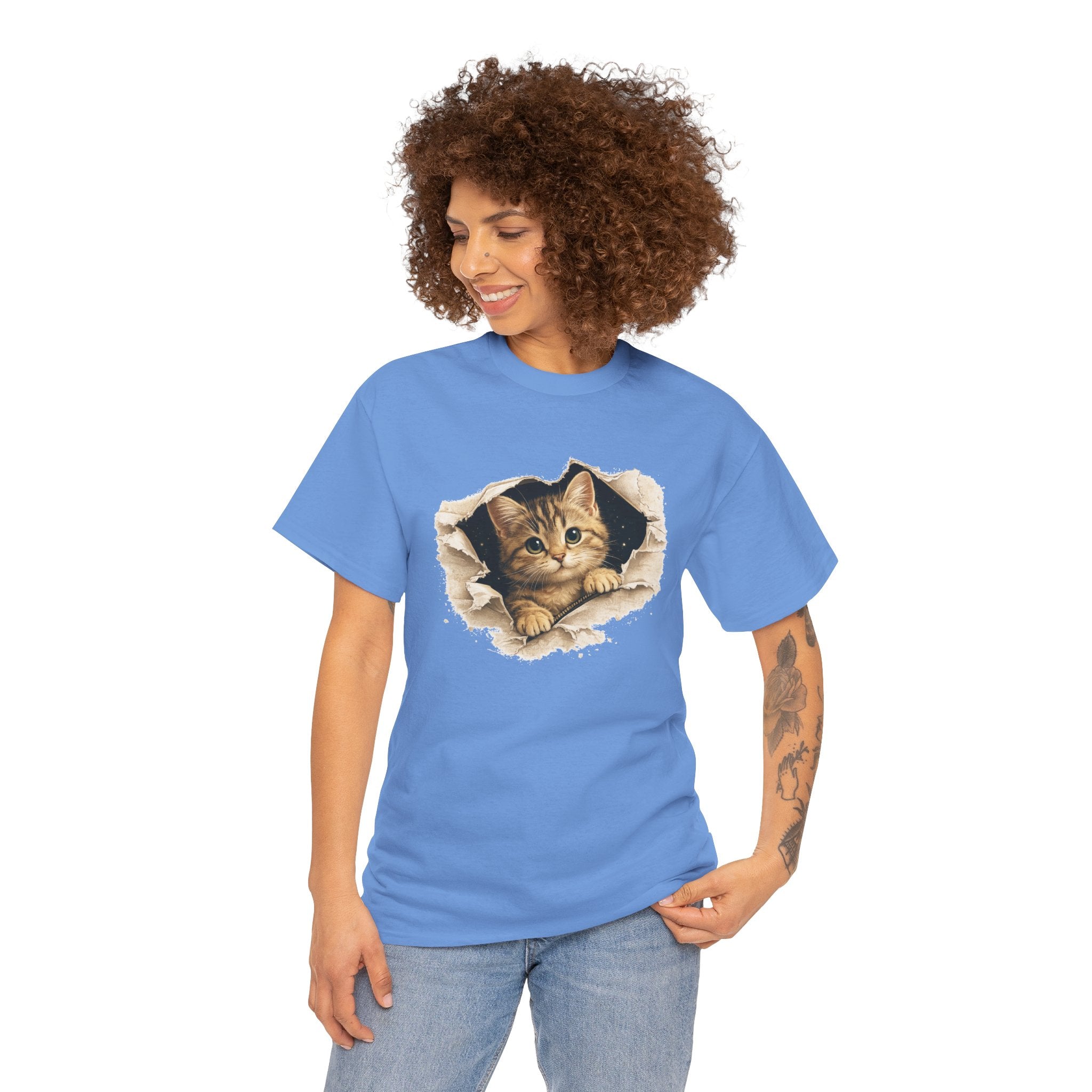 Cat Peeking Through Hole T-Shirt — Cute Kitten Graphic Tee