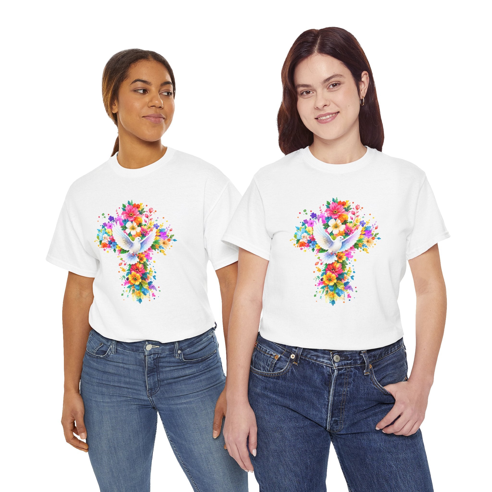 Christian Floral Cross T-Shirt | Dove Faith Shirt | Religious Graphic Tee | Holy Spirit Shirt | Easter Gift | Church Shirt