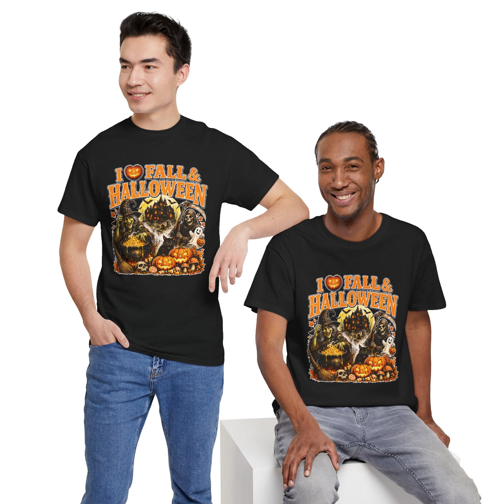 I Love Fall & Halloween T-Shirt | Vintage Halloween Shirt | Spooky Pumpkin Witch Tee | Cute Fall Graphic Tee | Autumn Lover Gift