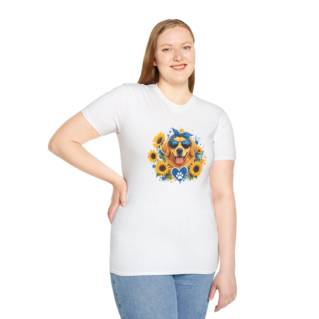 Golden Retriever Sunflower T-Shirt | Cute Dog Lover Shirt | Happy Puppy Graphic Tee | Floral Dog Mom Gift | Summer Unisex Tee