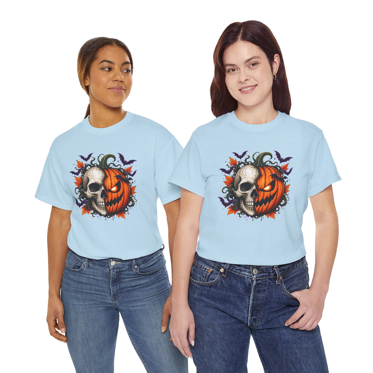 Halloween Skull Pumpkin T-Shirt, Spooky Jack O Lantern Graphic Tee, Unisex Halloween Shirt, Gothic Fall Tee