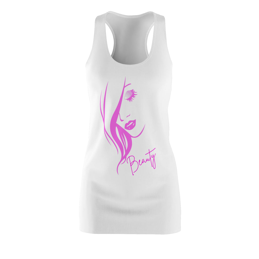 Racerback Dress for Women, Pink Beauty Face Graphic Dress, Cute Aesthetic Summer Dress, Casual Sleeveless Dress, Gift for Her