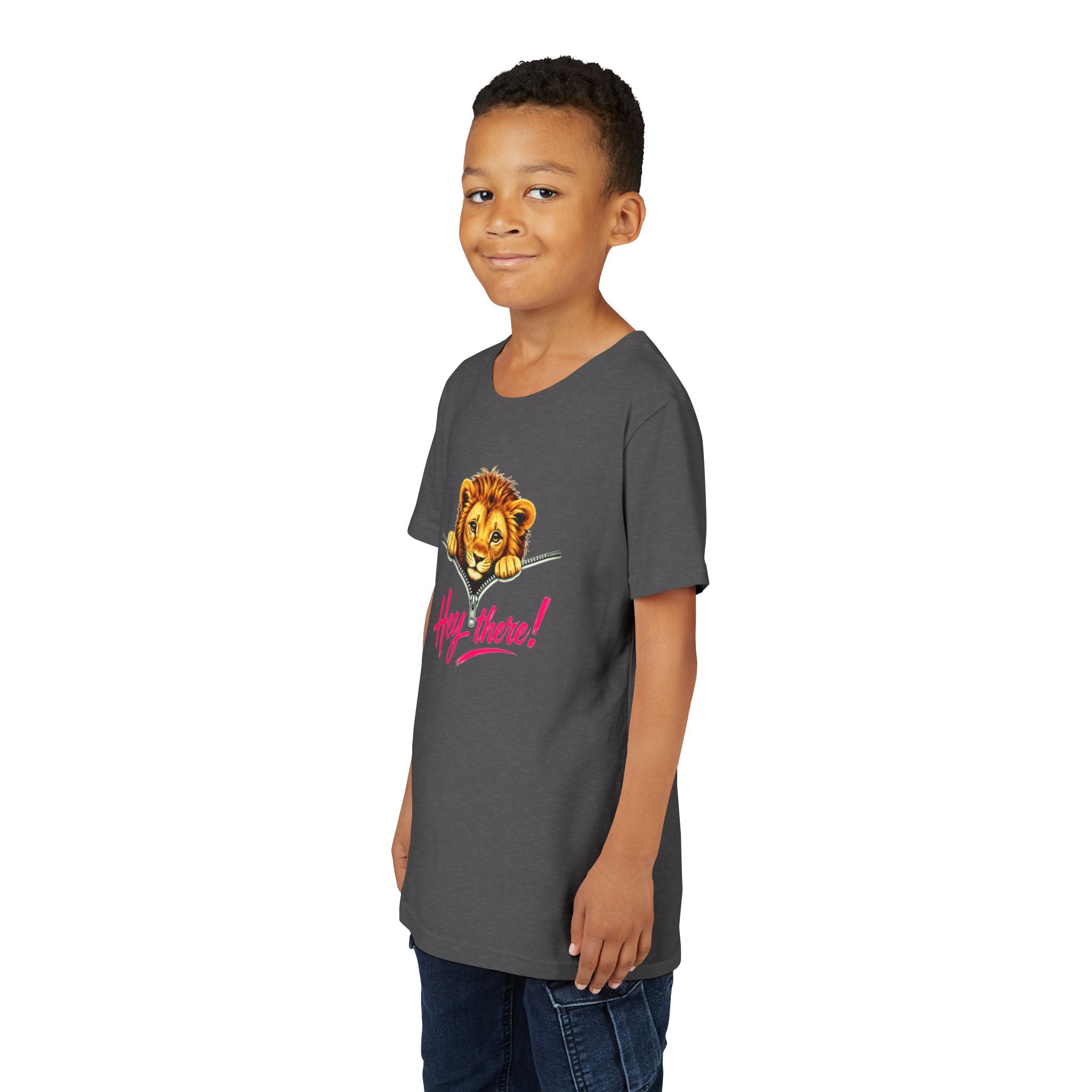 Cute Lion Youth T-Shirt, Hey There Graphic Tee for Kids, Funny Animal Shirt, Trendy Kids Tee, Lion Lover Gift, Unisex Youth Shirt