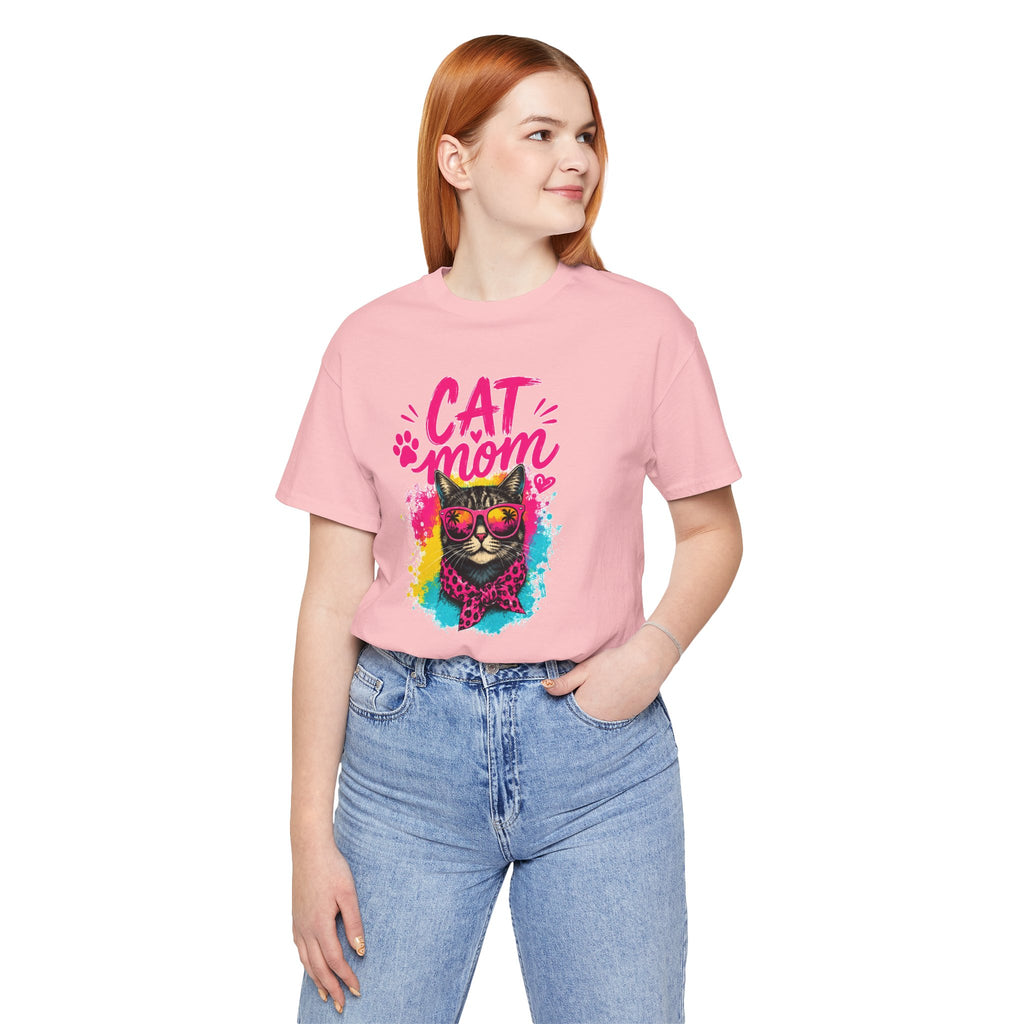 Cat Mom T-Shirt | Funny Cat Mom Gift | Colorful Retro Cat Lover Tee | Cute Cat Graphic Shirt | Unisex Cat Mom Tee