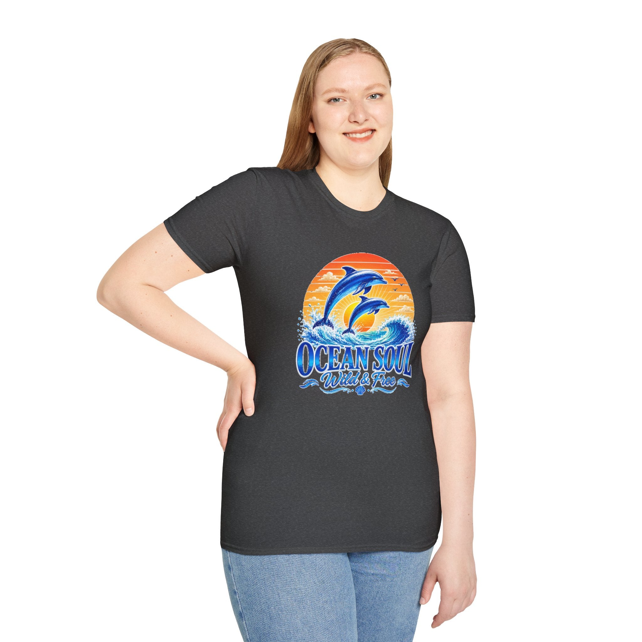 Ocean Soul Dolphin T-Shirt | Wild & Free Beach Tee | Coastal Summer Shirt | Ocean Lover Gift | Dolphin Graphic Unisex Tee