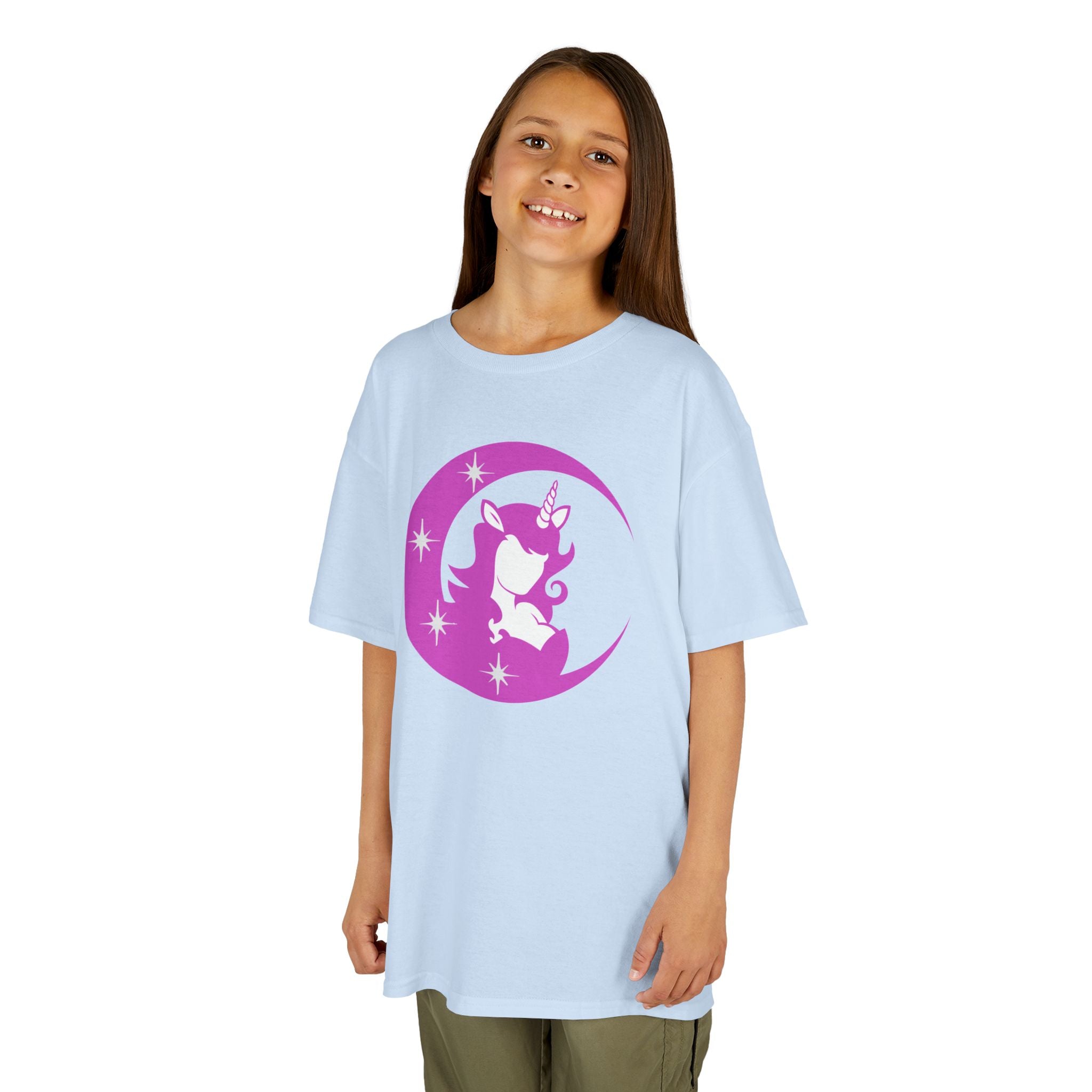 Kids T-Shirt — Pink Unicorn Moon Graphic Tee for Girls