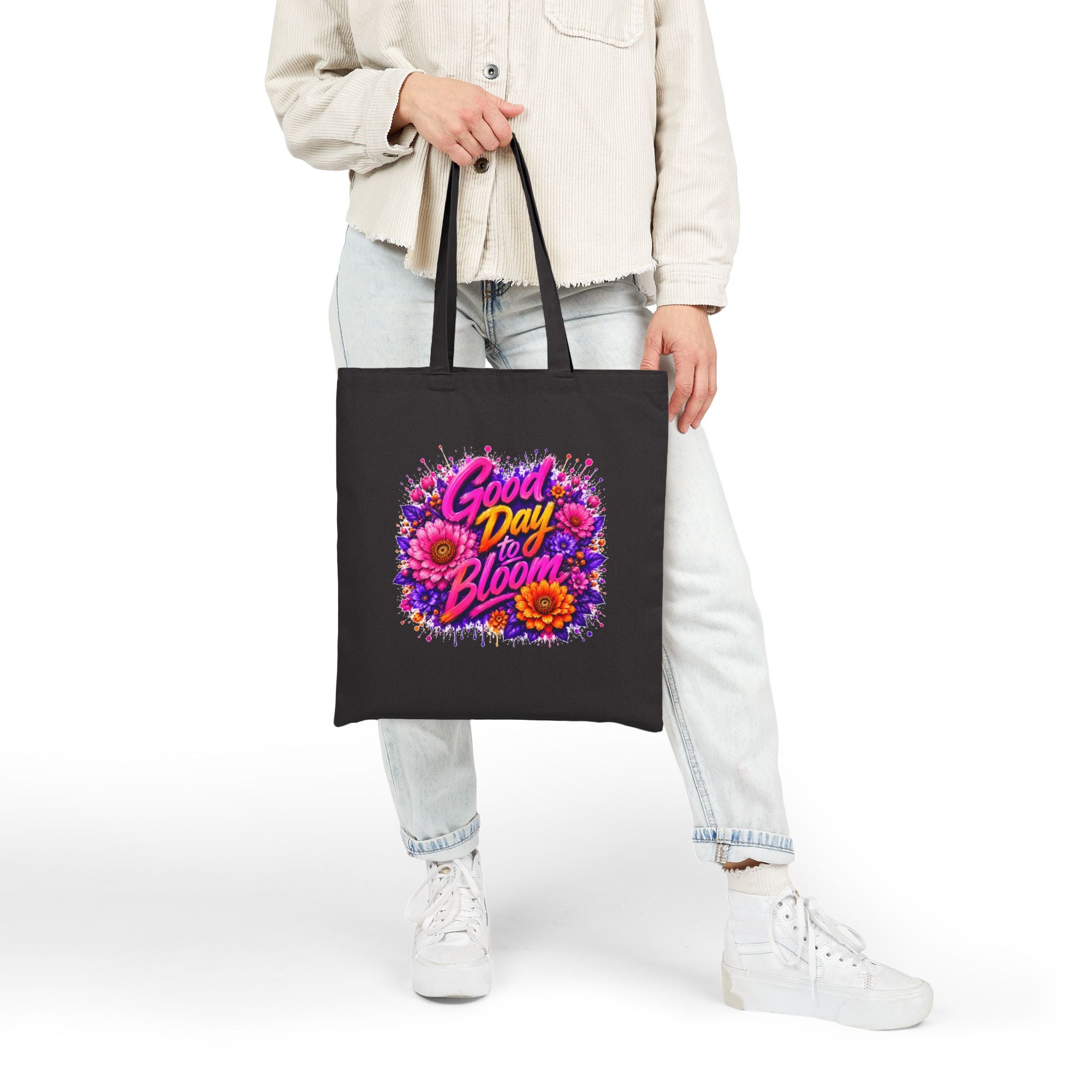 Good Day to Bloom Floral Tote Bag — Inspirational Garden Canvas Shopper