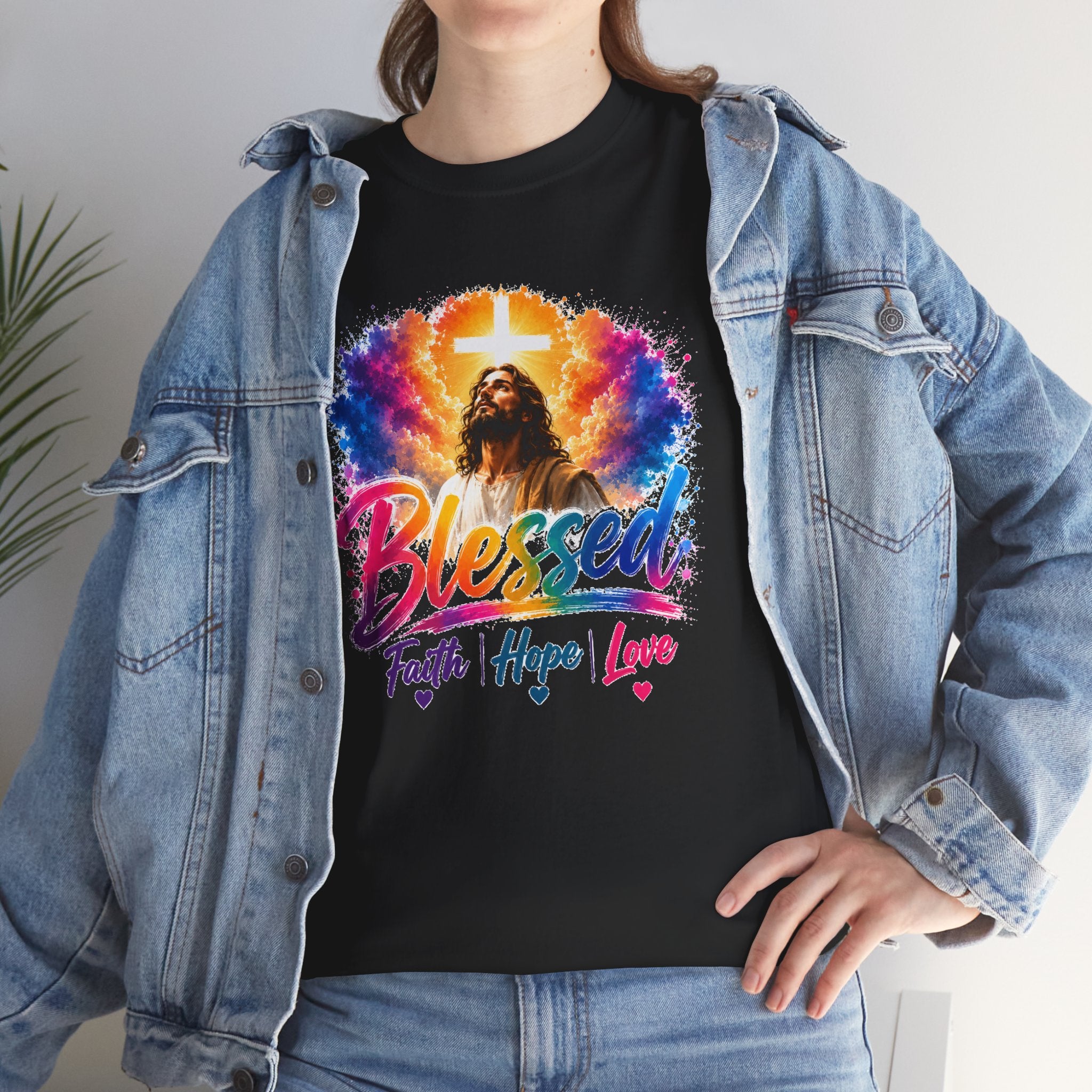 Blessed Faith Hope Love Shirt, Jesus Cross Christian Tee, Religious Gift, Colorful Faith Unisex T-Shirt