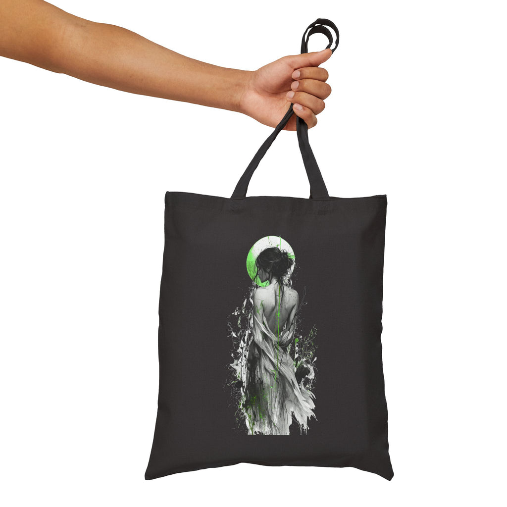 Canvas Tote Bag - Green Moon Muse Illustration