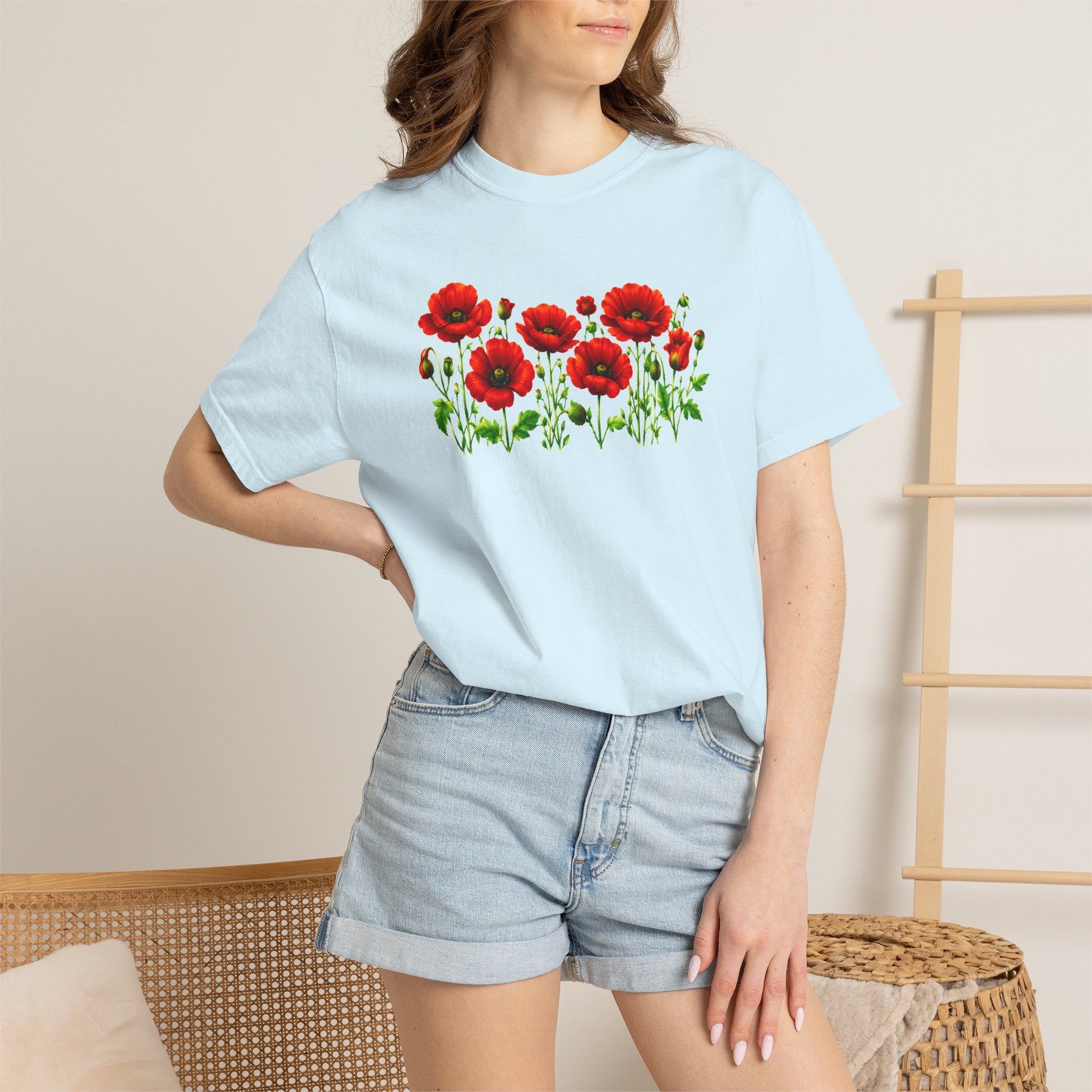 Red Poppy Shirt, Floral T-Shirt for Women, Wildflower Graphic Tee, Botanical Garden Shirt, Comfort Colors Tee