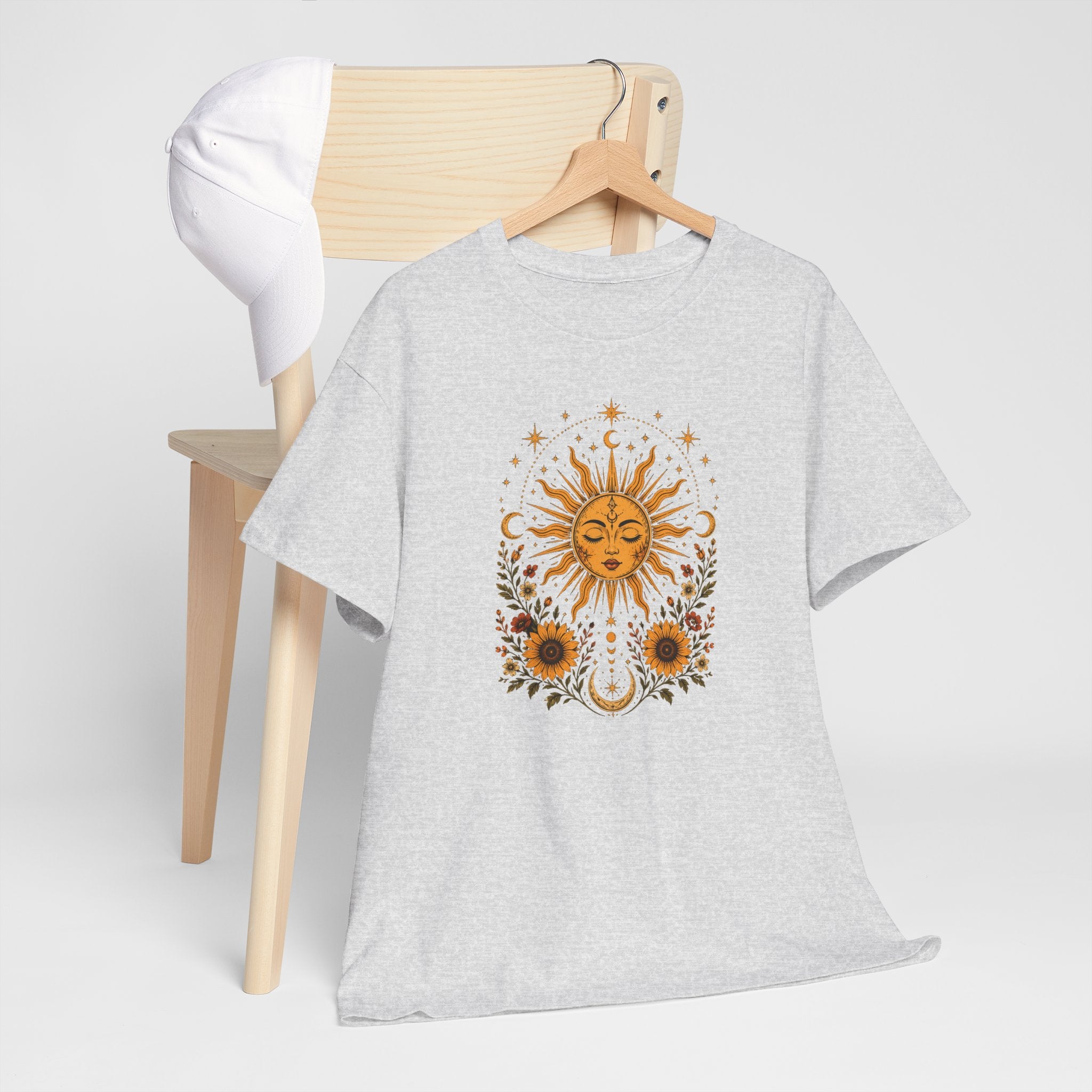 Sun & Sunflower Graphic T-Shirt, Boho Celestial Tee, Vintage Sun Shirt, Spiritual Aesthetic Top, Gift for Her