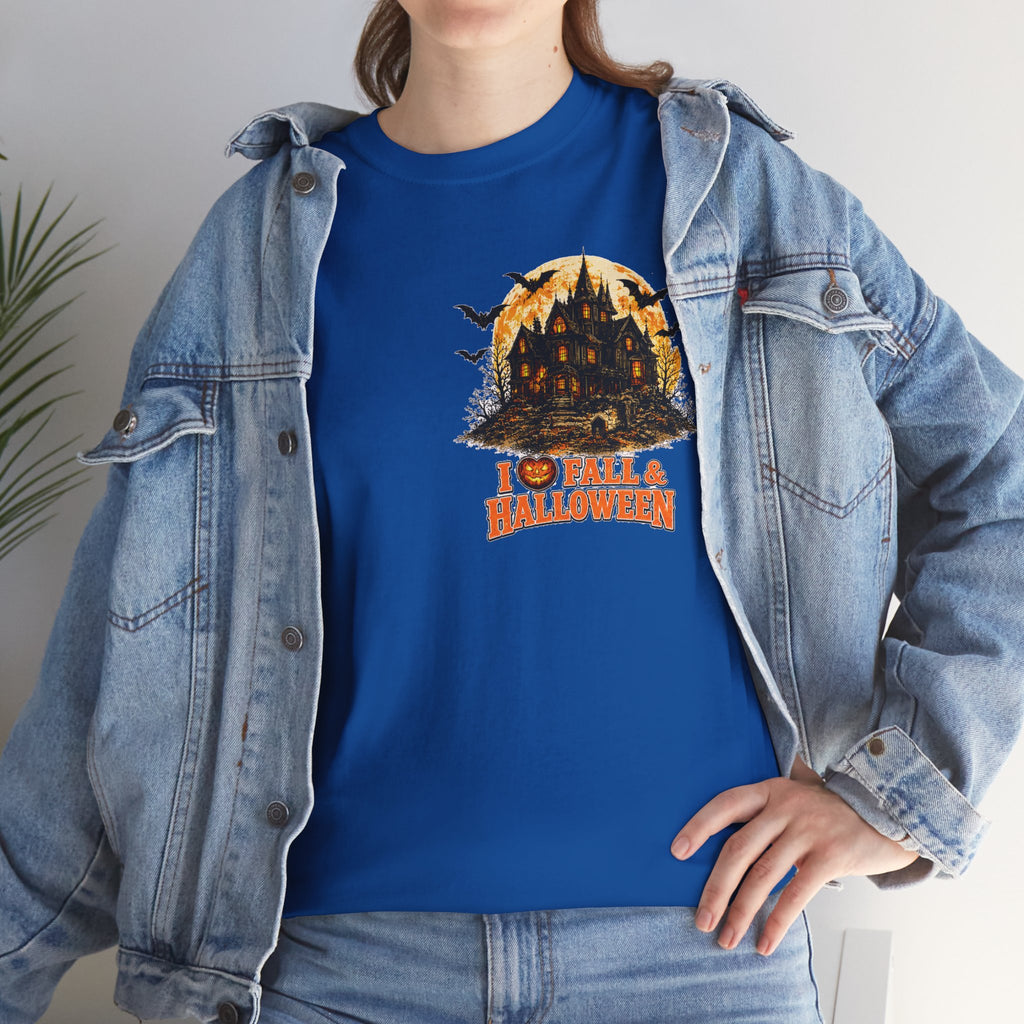 Halloween Fall Graphic Tee — "I  Fall & Halloween" Vintage Pumpkin & Spooky Characters Shirt