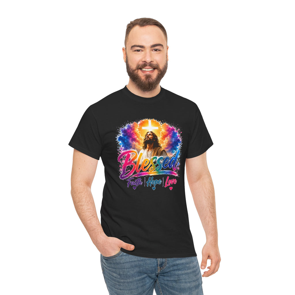 Blessed Faith Hope Love Shirt, Jesus Cross Christian Tee, Religious Gift, Colorful Faith Unisex T-Shirt