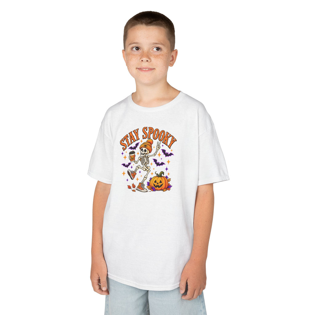 Kids Halloween Shirt, Stay Spooky Skeleton Tee, Pumpkin Graphic T-Shirt, Spooky Season Kids Tee